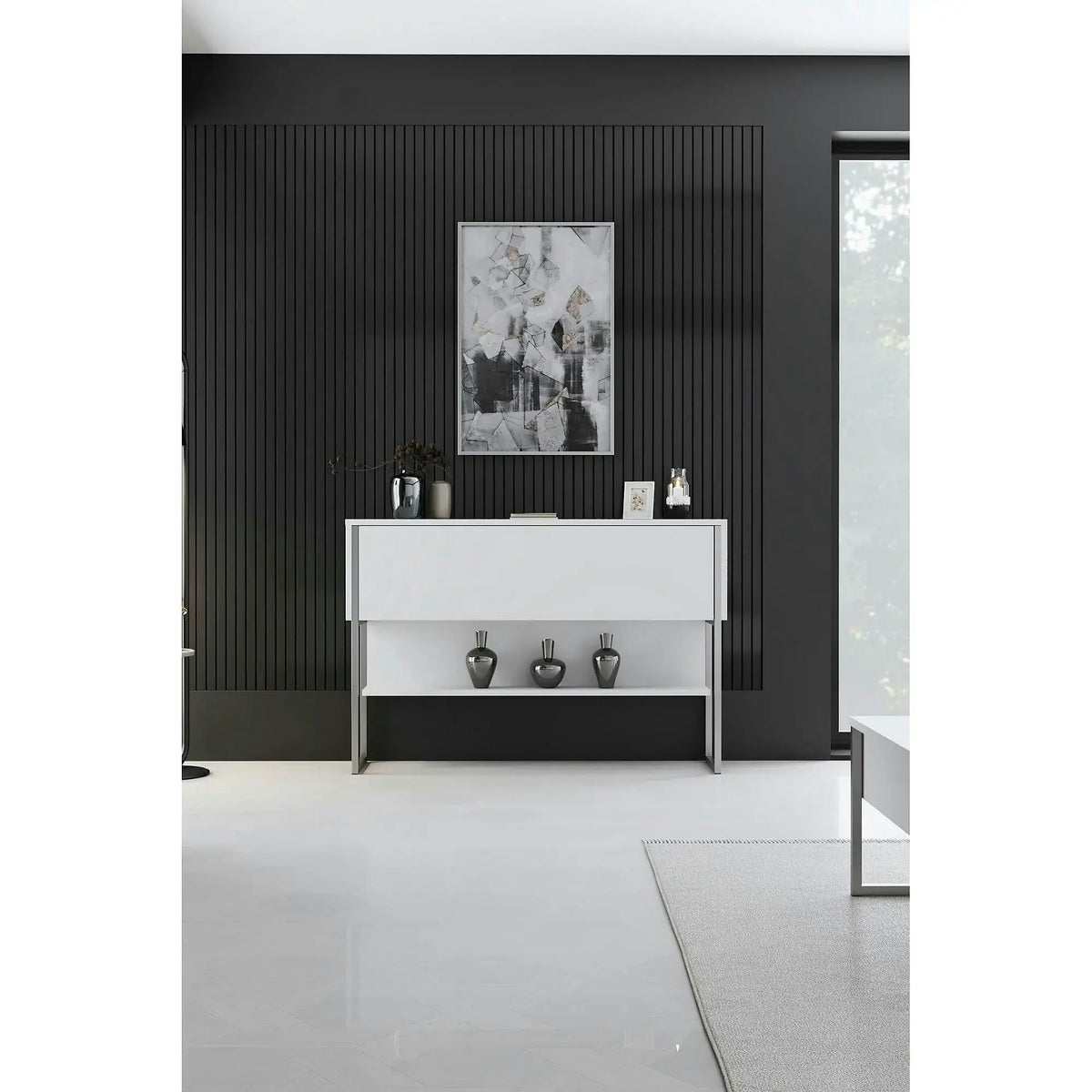 Consola LUXE, alb/crom, PAL melaminat/metal, 120x30x80 cm