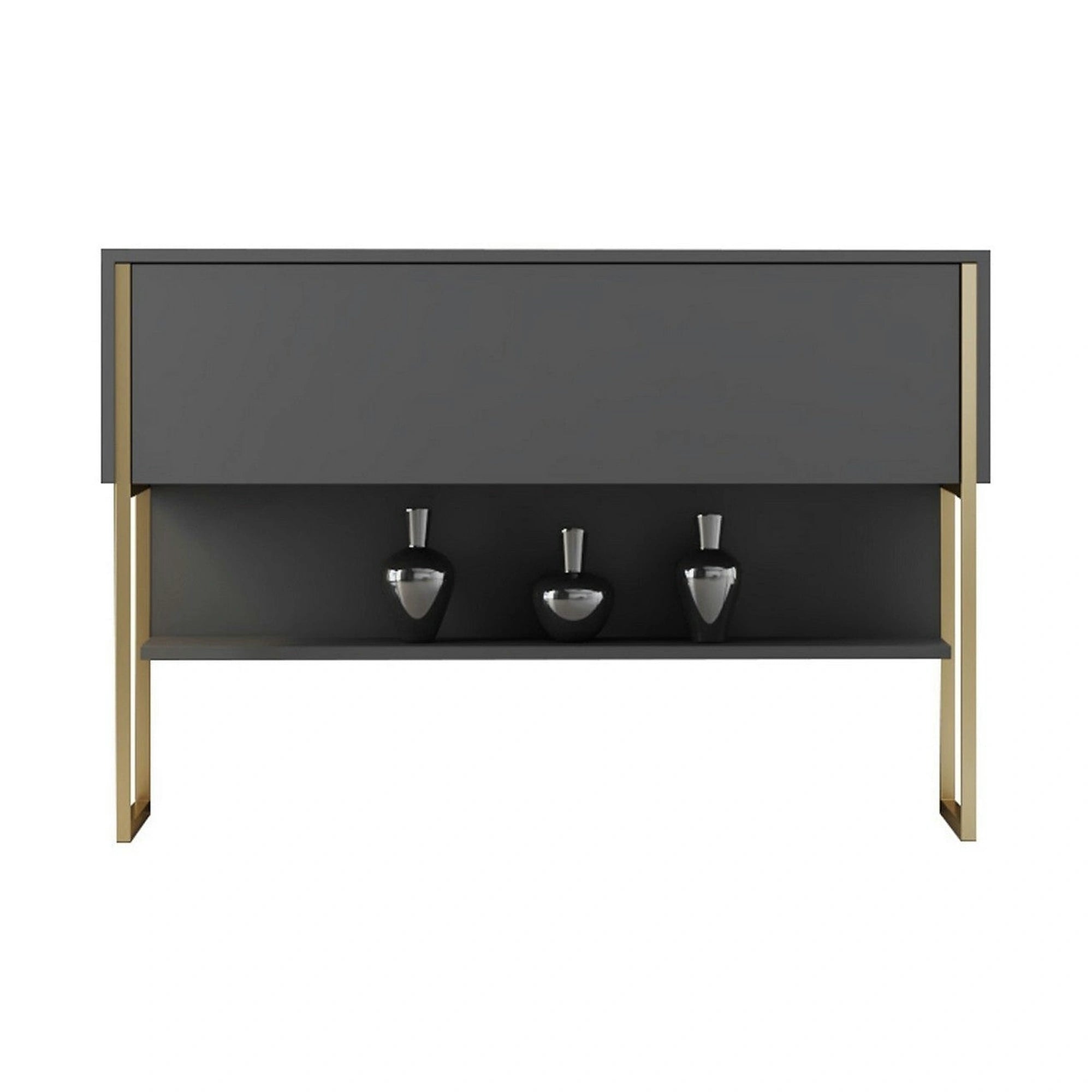Consola LUXE, gri antracit/auriu, PAL melaminat/metal, 120x30x80 cm