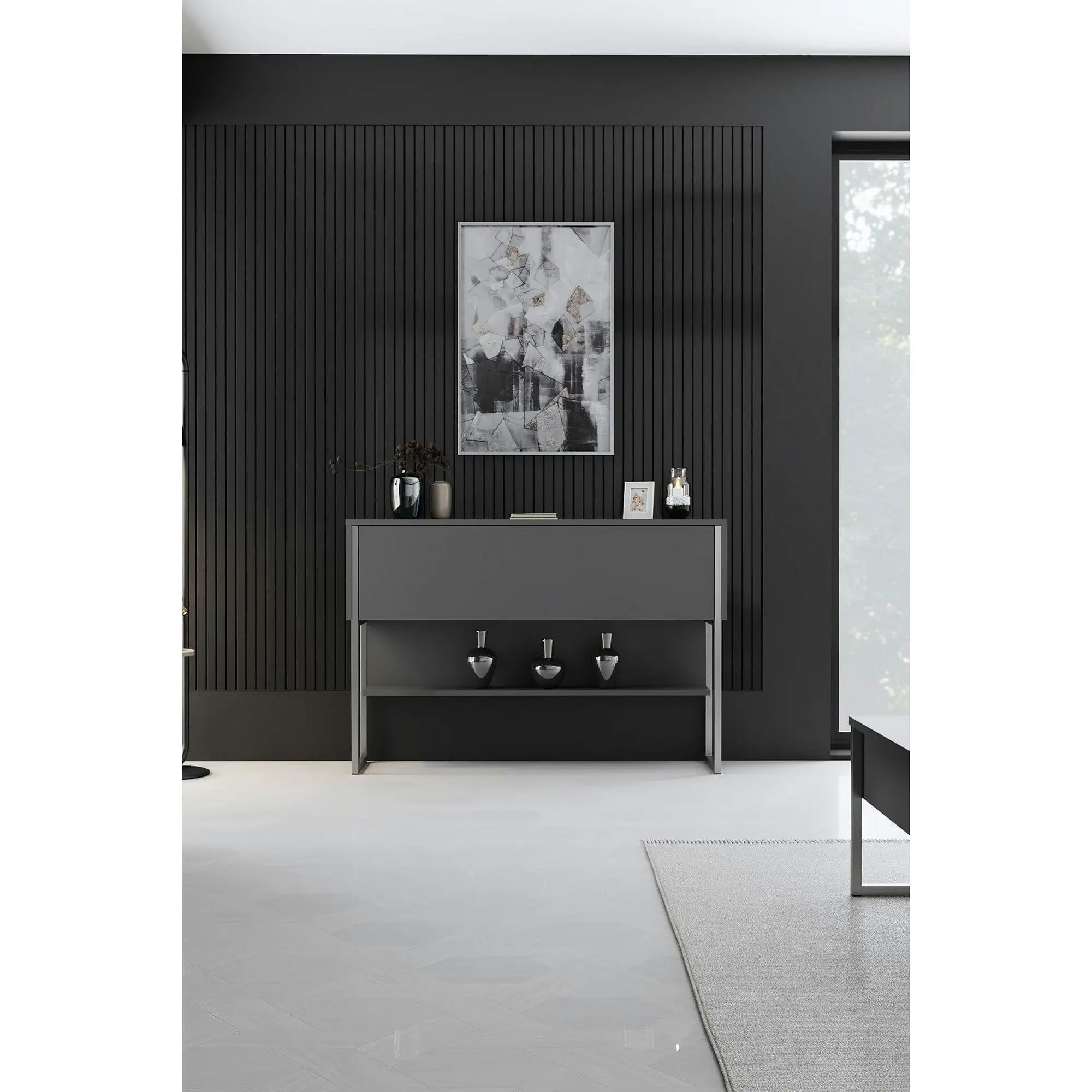 Consola LUXE, gri antracit/crom, PAL melamimat/metal, 120x30x80 cm