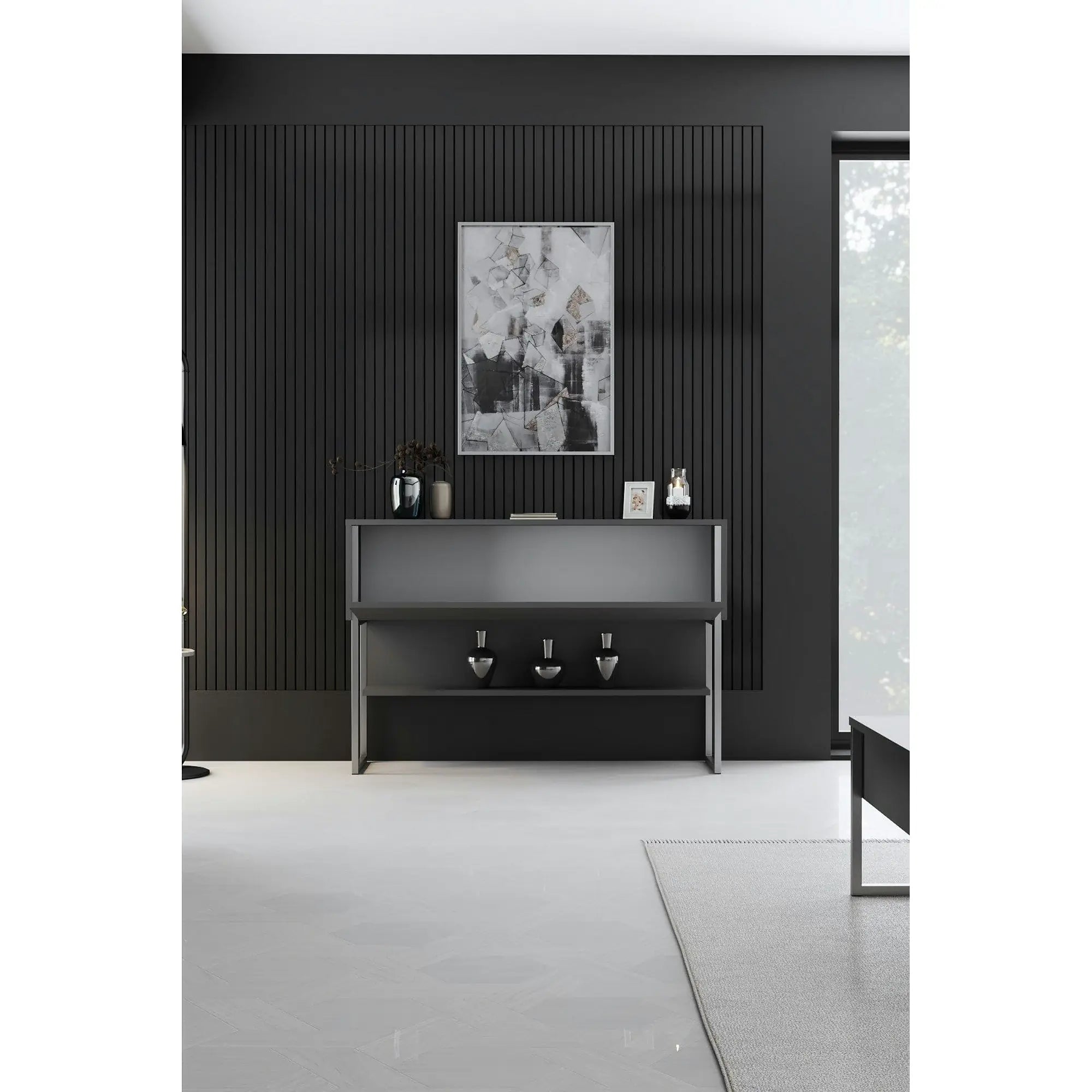 Consola LUXE, gri antracit/crom, PAL melamimat/metal, 120x30x80 cm