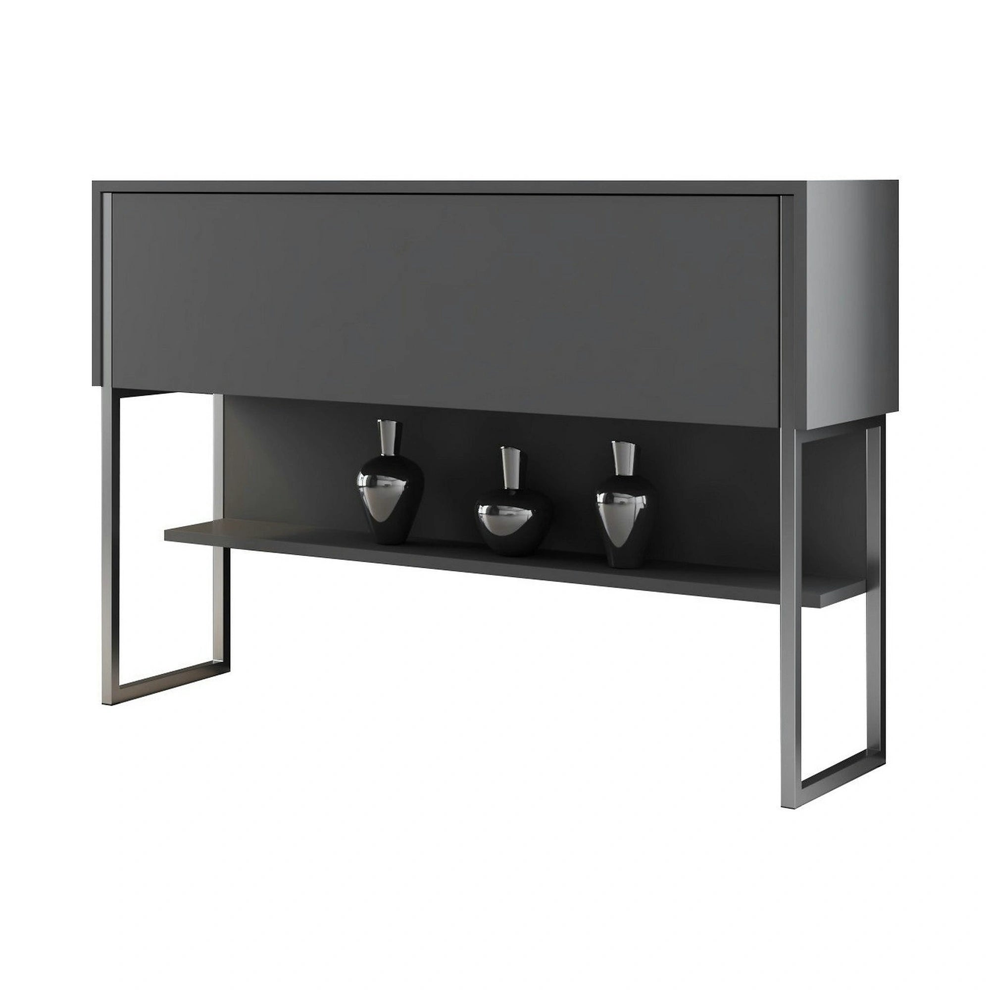Consola LUXE, gri antracit/crom, PAL melamimat/metal, 120x30x80 cm