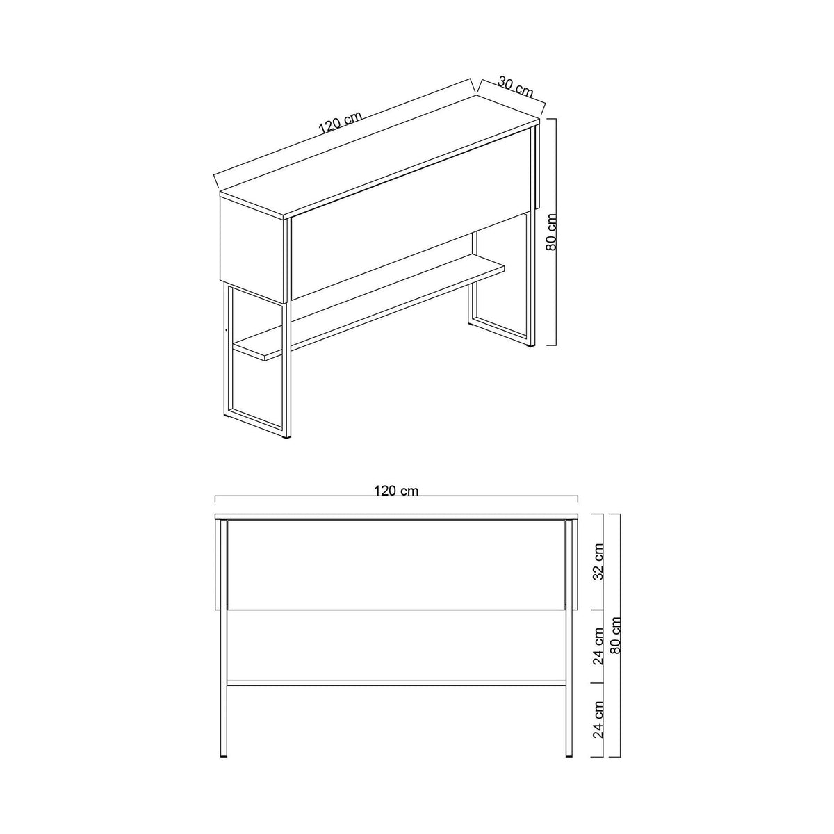 Consola LUXE, gri antracit/crom, PAL melamimat/metal, 120x30x80 cm