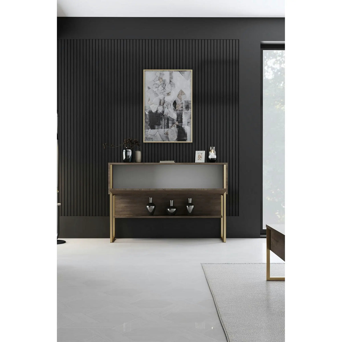 Consola LUXE, stejar canyon/auriu, PAL melaminat/metal, 120x30x80 cm