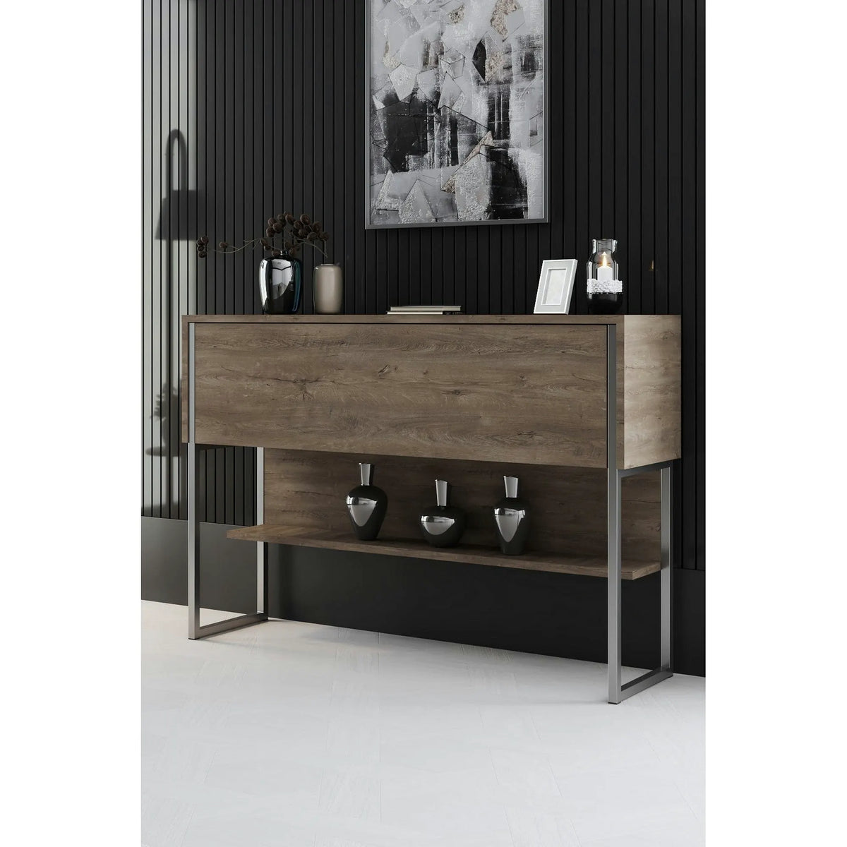 Consola LUXE, stejar canyon/crom, PAL melaminat/metal, 120x30x80 cm