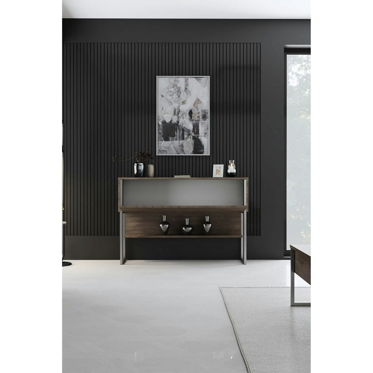 Consola LUXE, stejar canyon/crom, PAL melaminat/metal, 120x30x80 cm