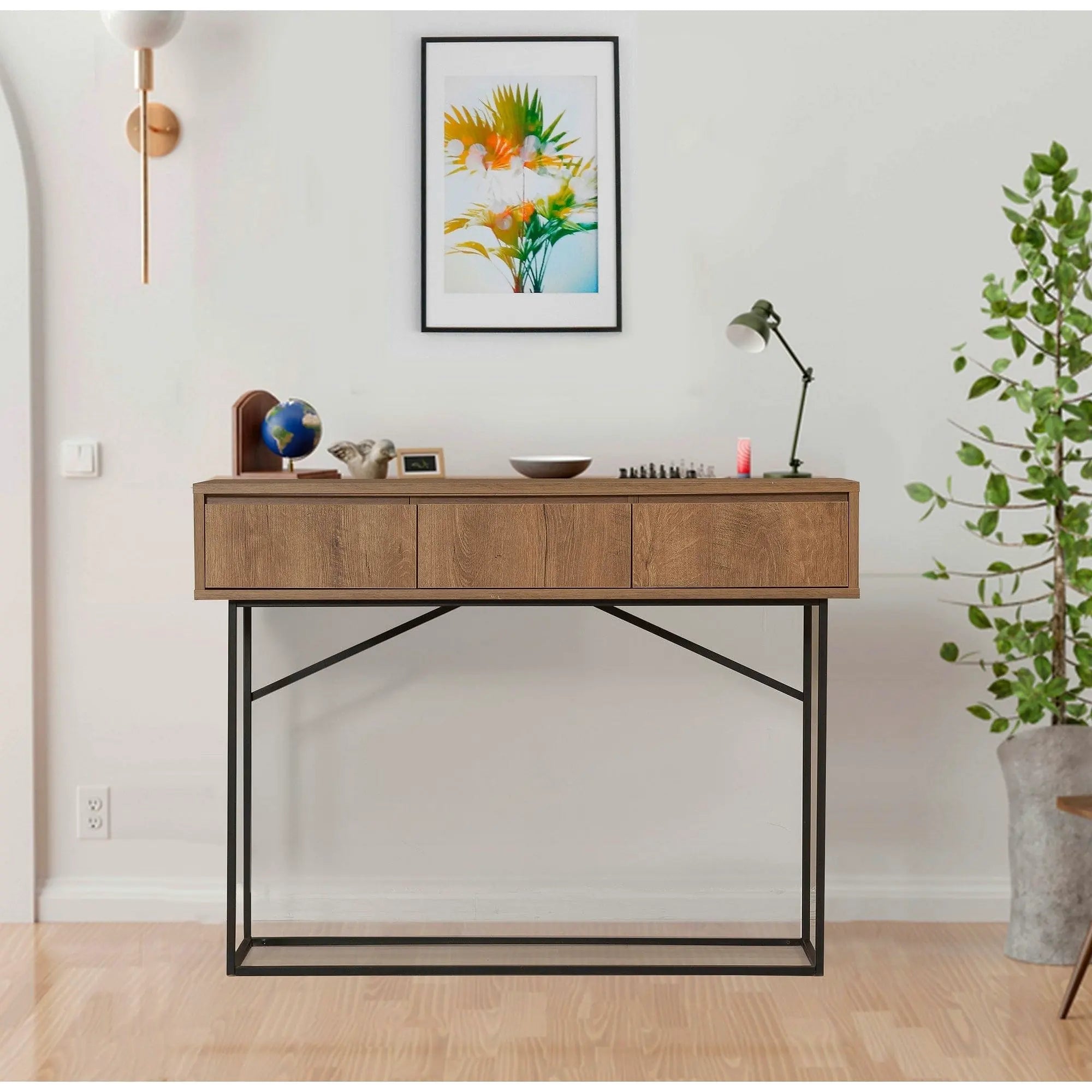 Consola MIA, nuc/negru, PAL melaminat/metal, 120x36x90 cm