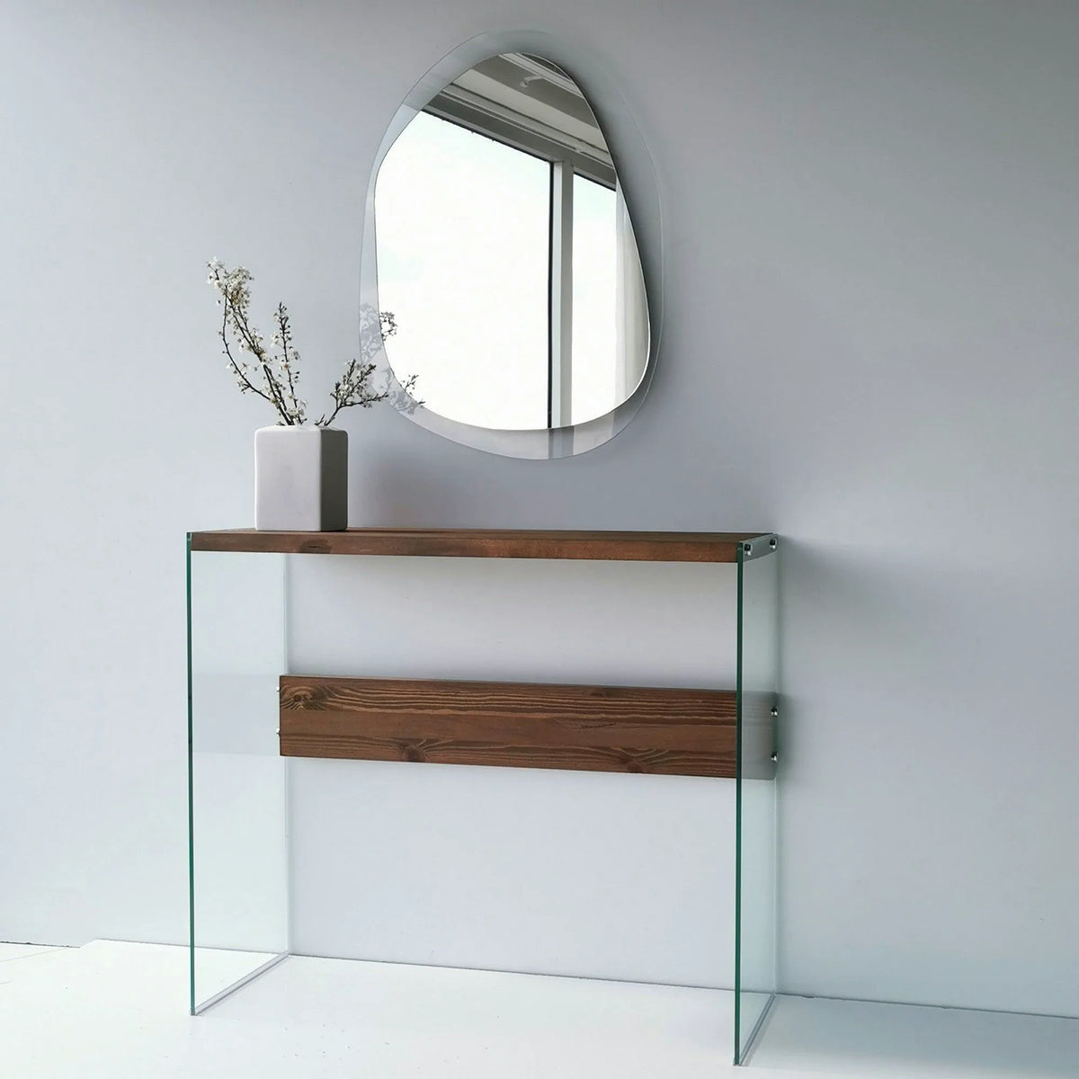 Consola NIAGARA, nuc, lemn/sticla, 91x37x80 cm