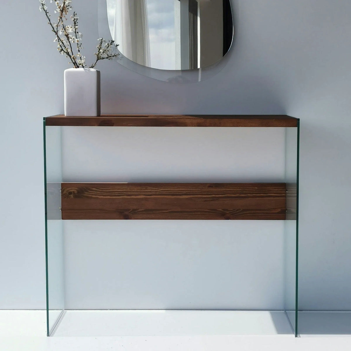 Consola NIAGARA, nuc, lemn/sticla, 91x37x80 cm