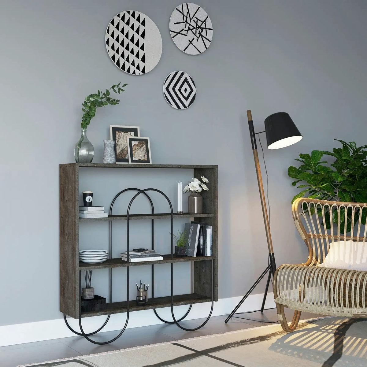 Consola NORFOLK, nuc inchis/negru, PAL melaminat/metal, 96x26x99 cm