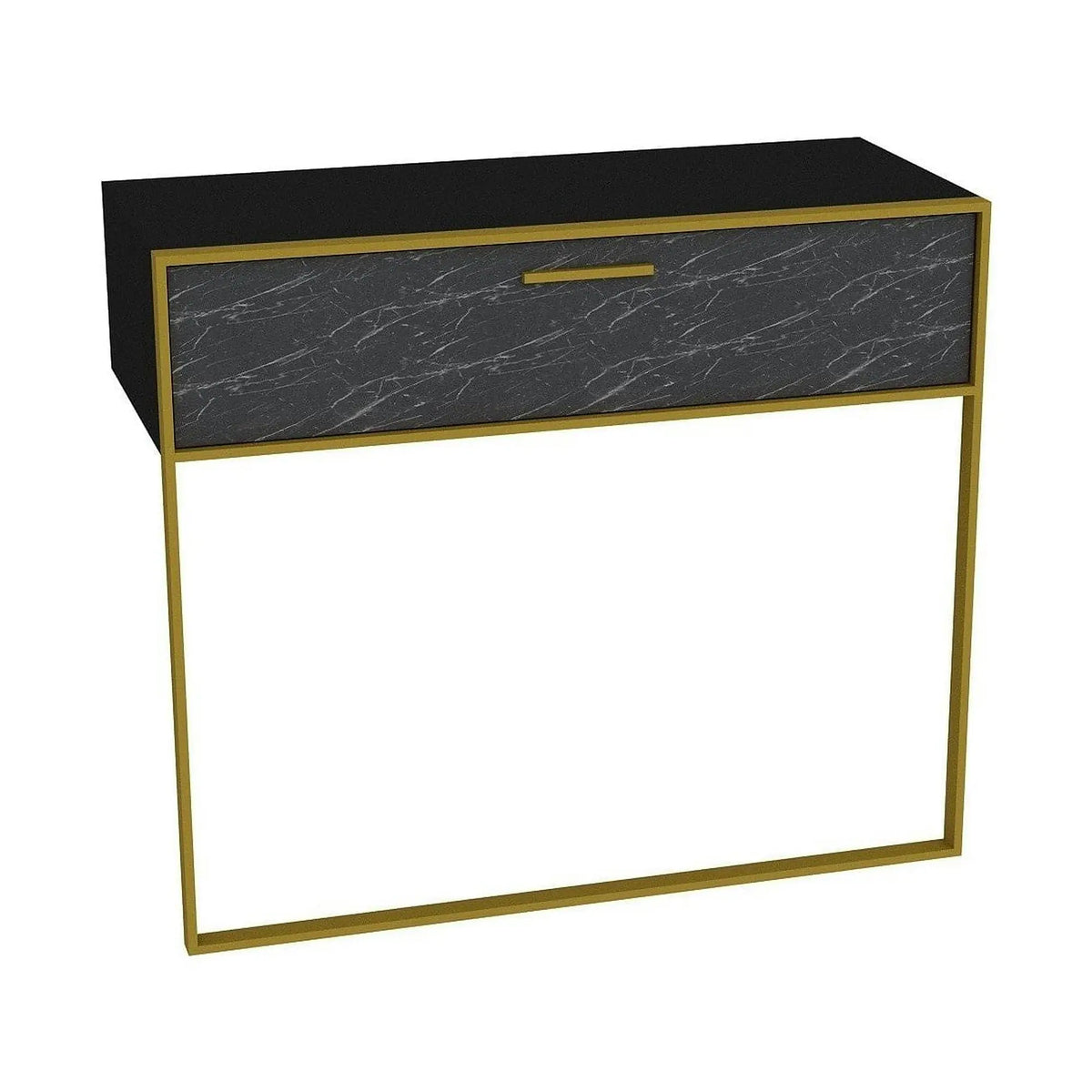 Consola POLKA, negru/auriu, PAL melaminat/metal, 90x39x77 cm