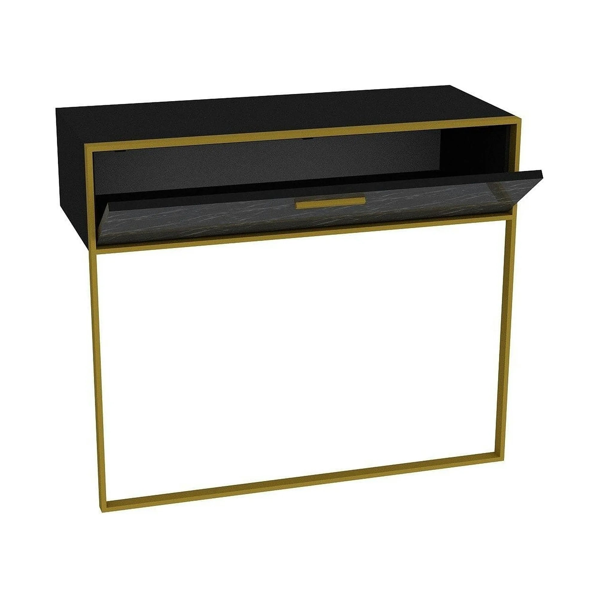 Consola POLKA, negru/auriu, PAL melaminat/metal, 90x39x77 cm