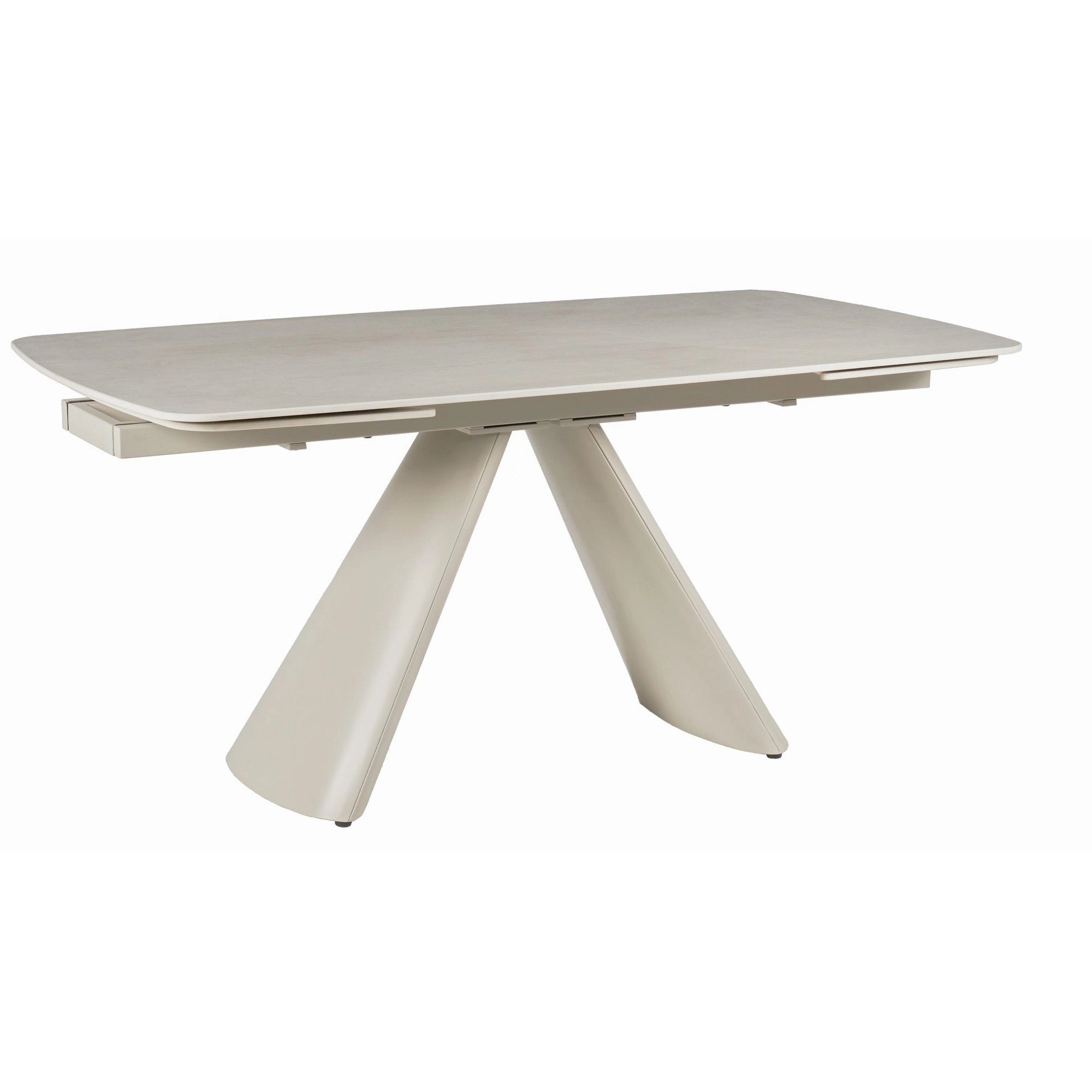 Masa extensibila CORVUS, bej cu efect de piatra travertin, ceramica/metal, 165/240x90x76 cm