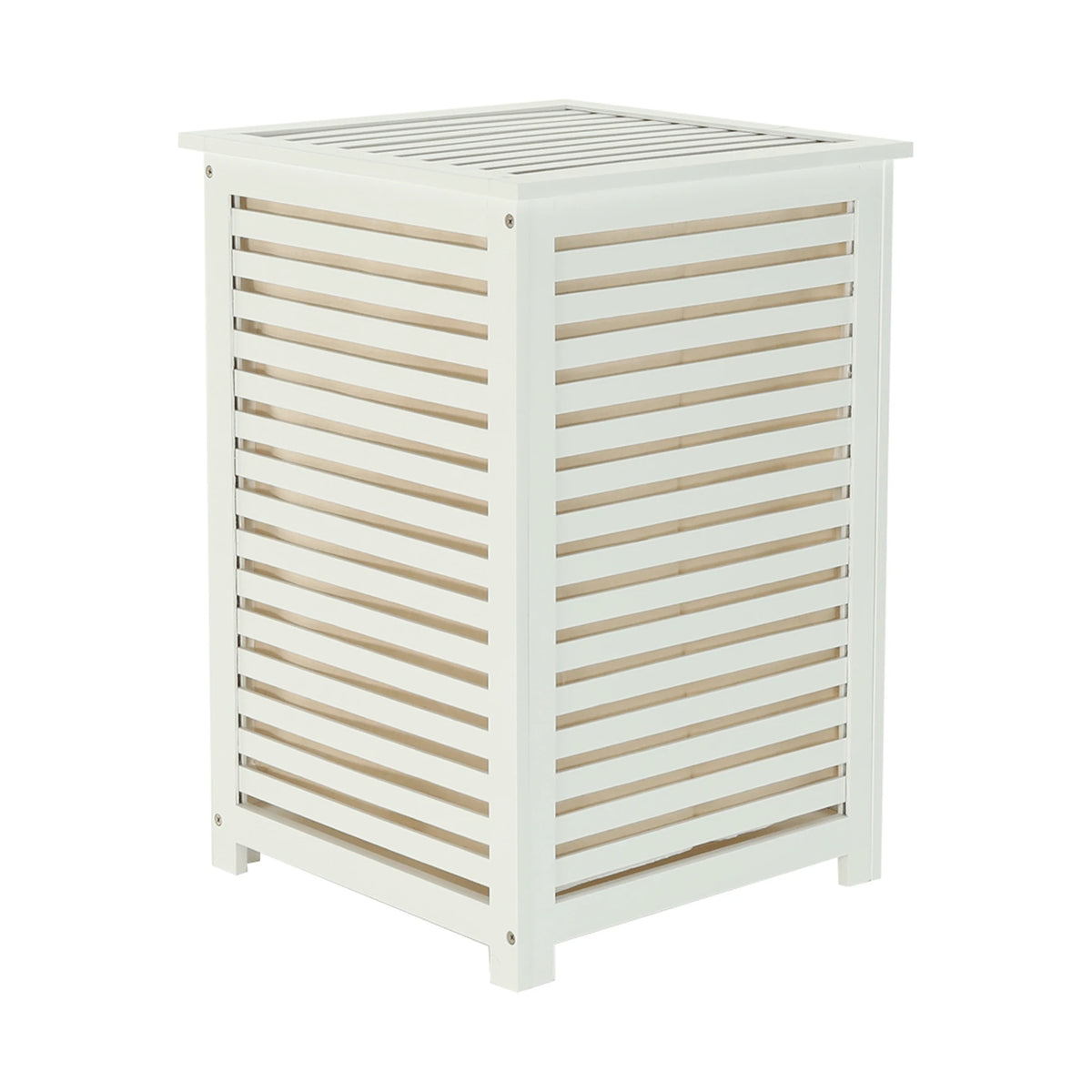 Cos de rufe BASKET, alb, bambus/material textil, 40x40x58 cm