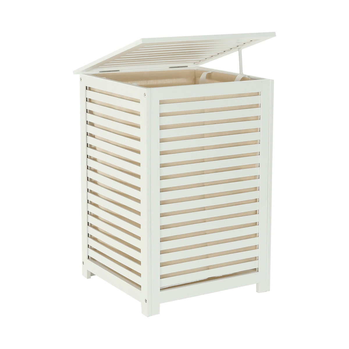 Cos de rufe BASKET, alb, bambus/material textil, 40x40x58 cm