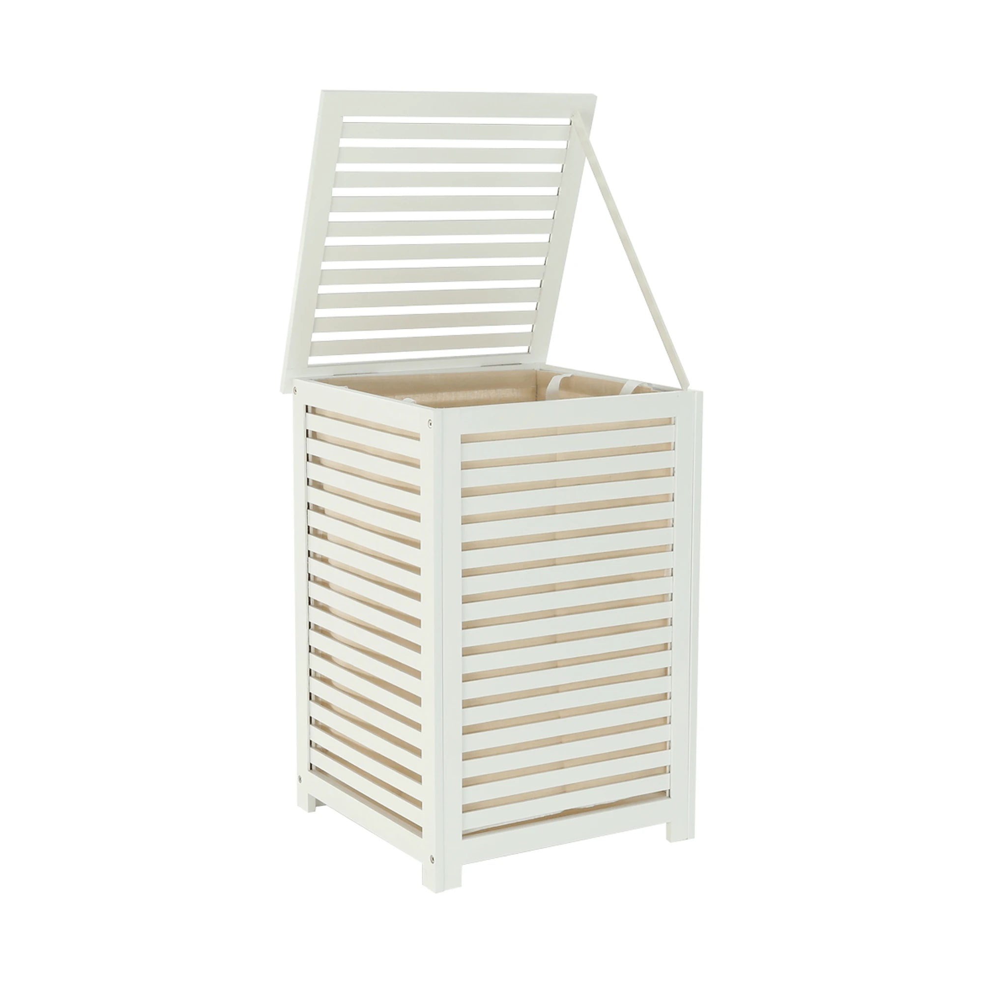 Cos de rufe BASKET, alb, bambus/material textil, 40x40x58 cm