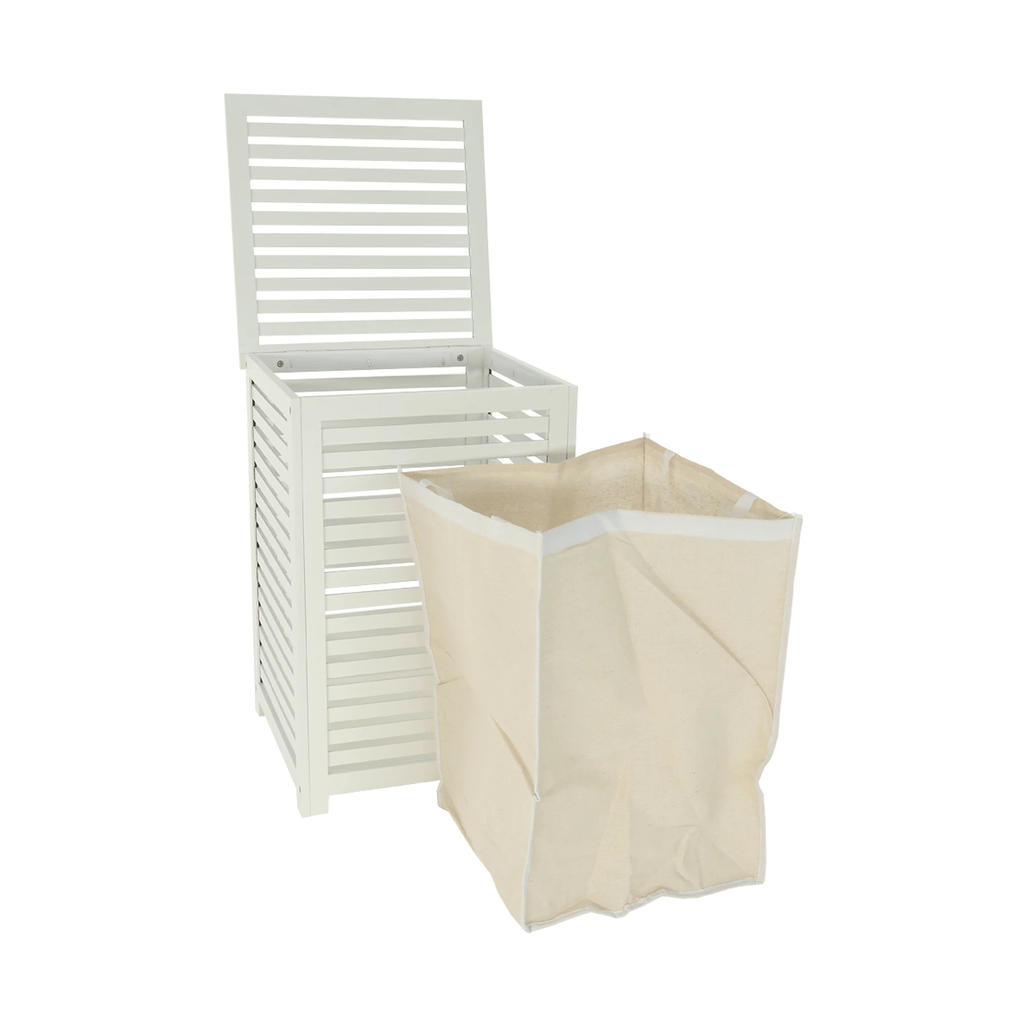 Cos de rufe BASKET, alb, bambus/material textil, 40x40x58 cm