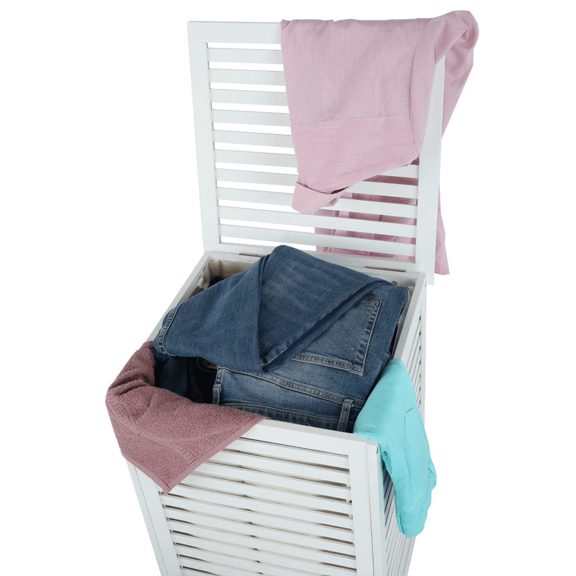 Cos de rufe BASKET, alb, bambus/material textil, 40x40x58 cm