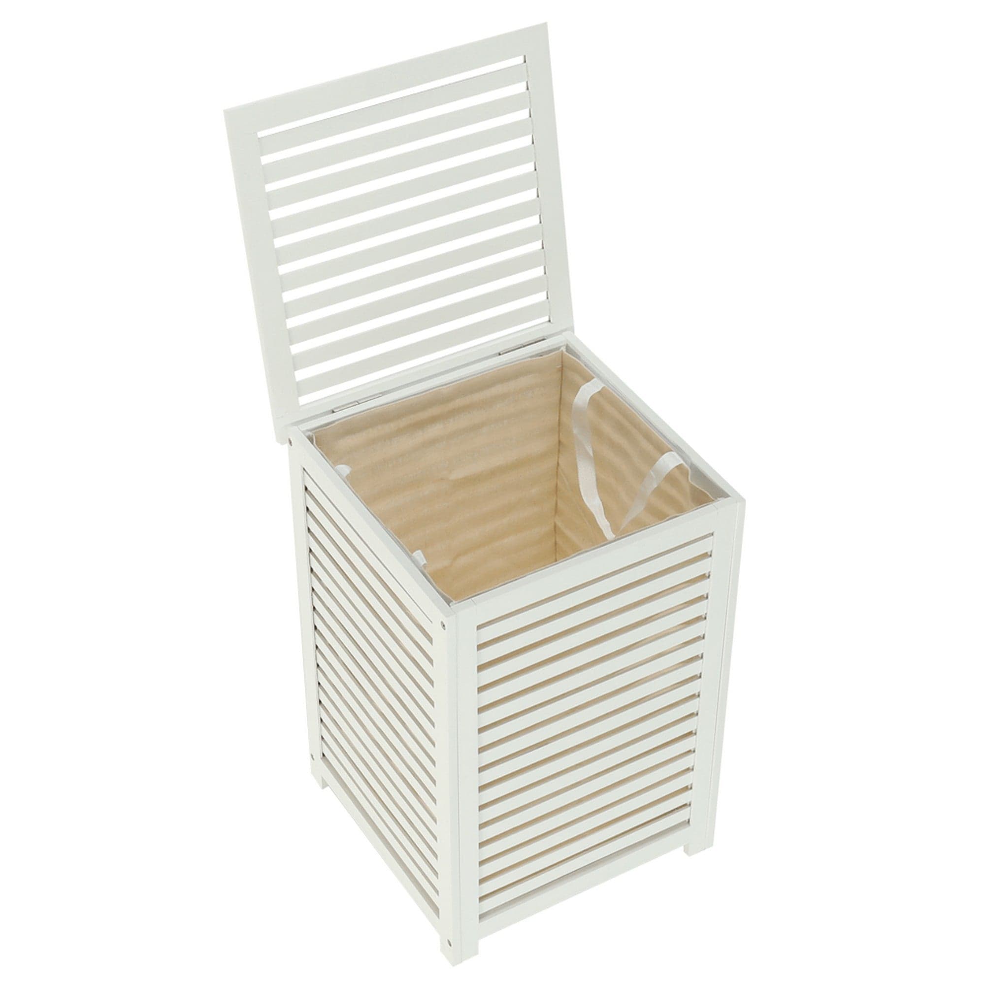 Cos de rufe BASKET, alb, bambus/material textil, 40x40x58 cm