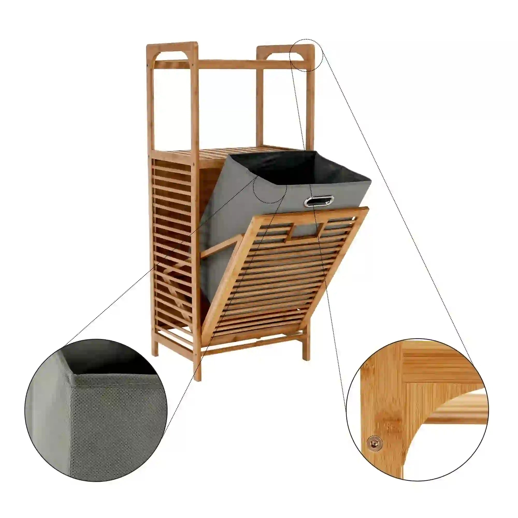 Cos de rufe KERI NEW, stejar auriu, bambus/material textil, 40x30x95 cm