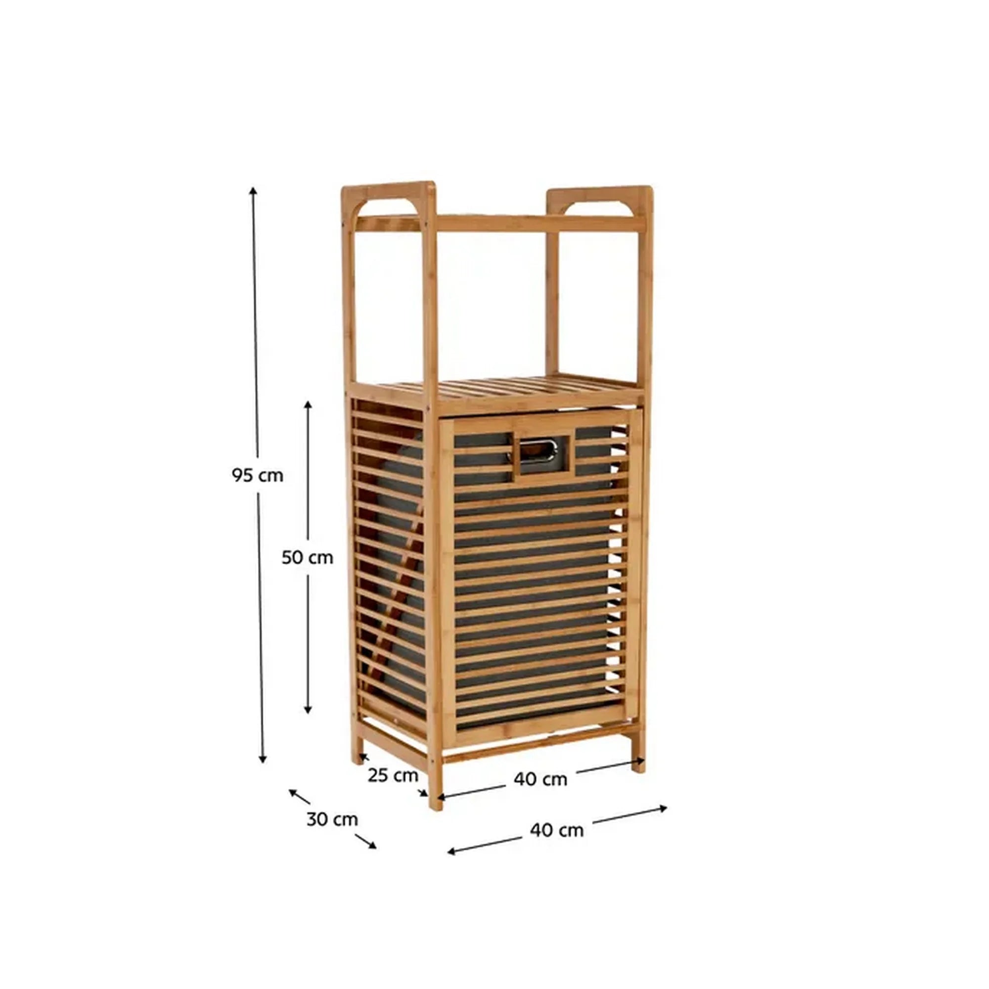 Cos de rufe KERI NEW, stejar auriu, bambus/material textil, 40x30x95 cm