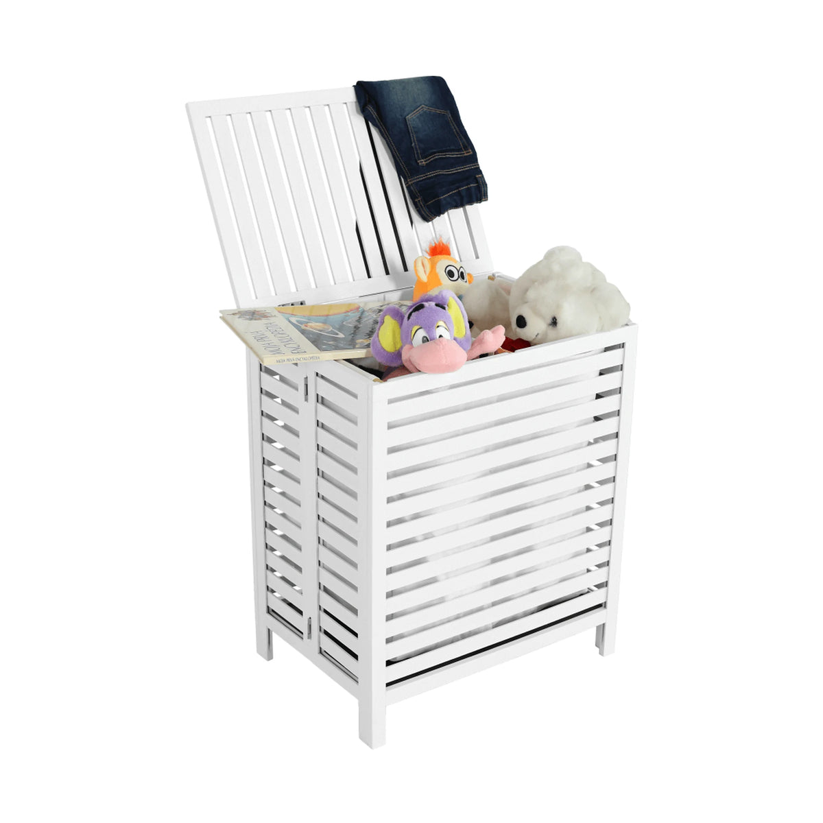 Cos de rufe MENORK, alb, bambus/material textil, 50x35x60 cm
