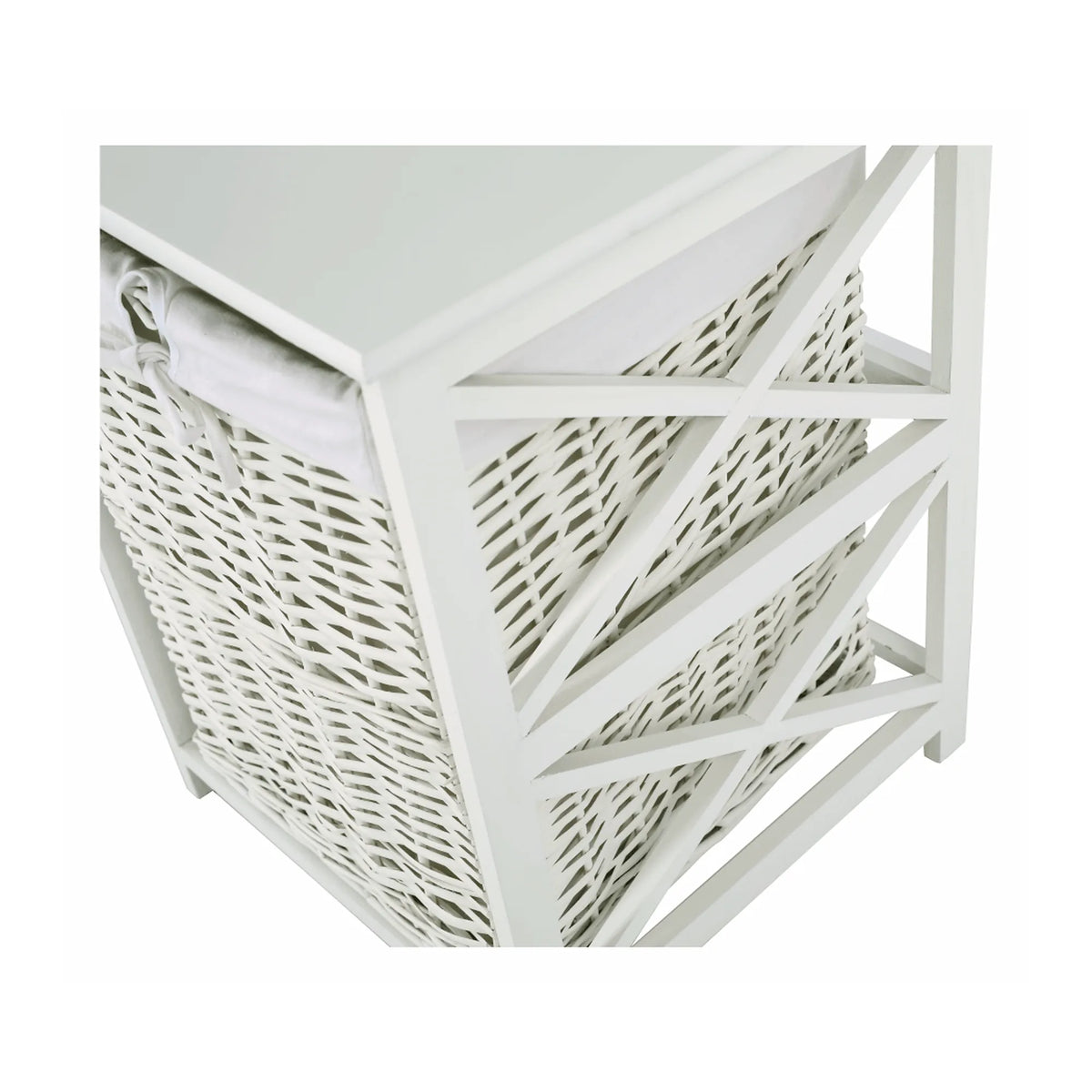 Cos de rufe RAFAELLO, alb, rachita/material textil, 46x46x60 cm