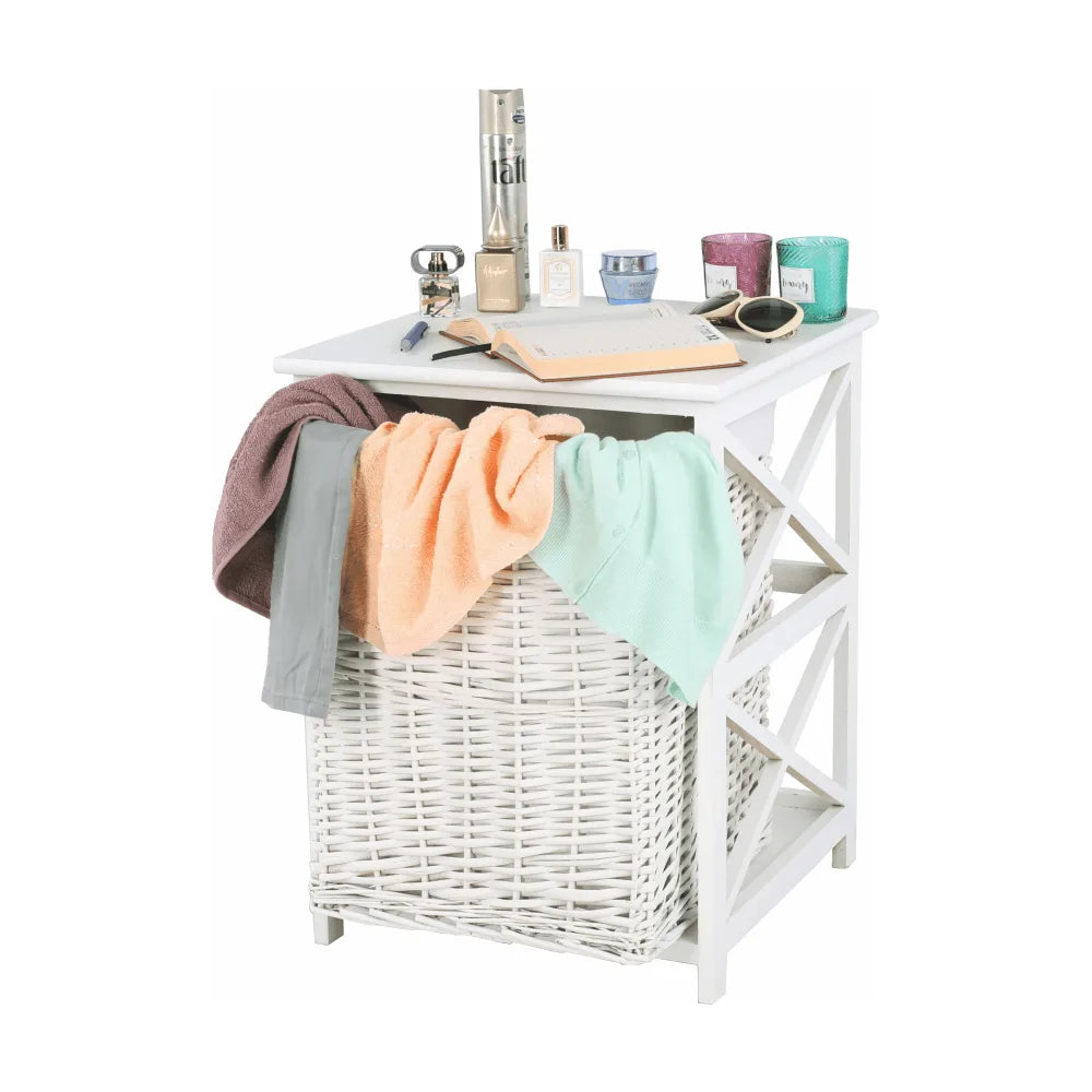 Cos de rufe RAFAELLO, alb, rachita/material textil, 46x46x60 cm