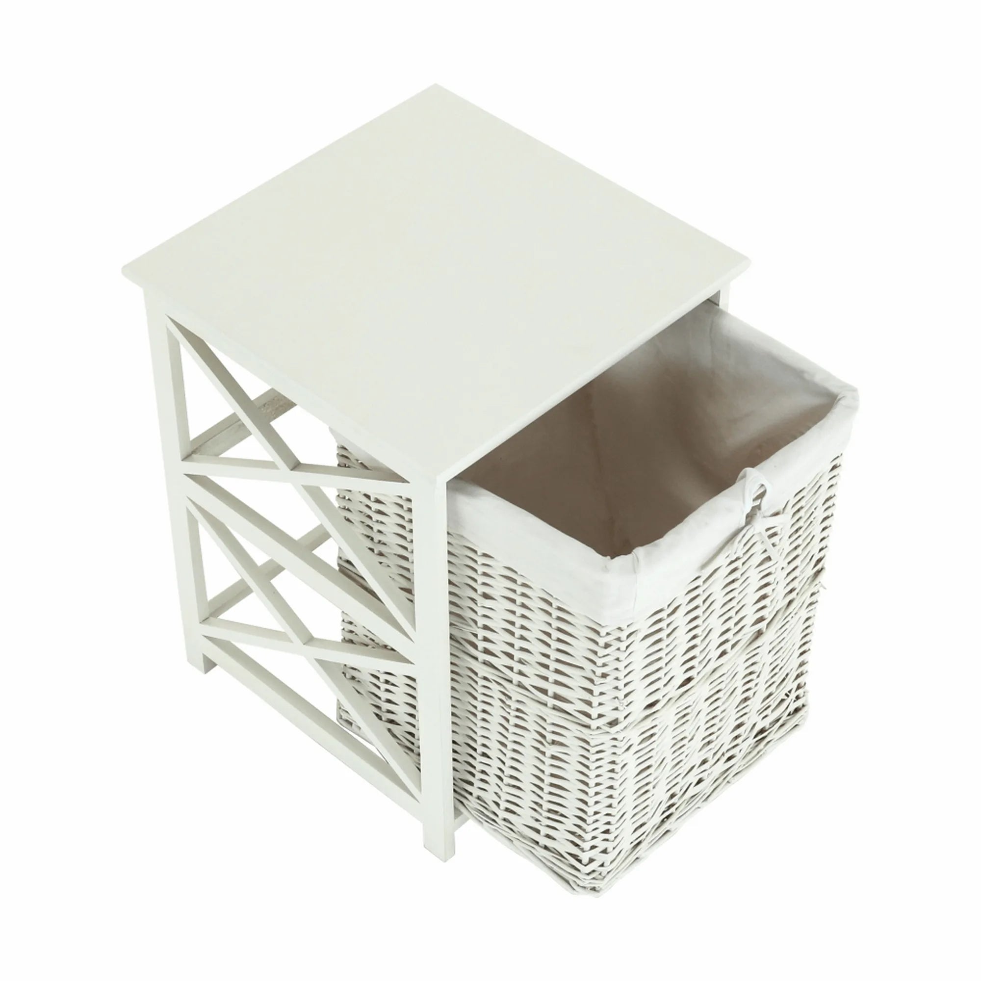 Cos de rufe RAFAELLO, alb, rachita/material textil, 46x46x60 cm