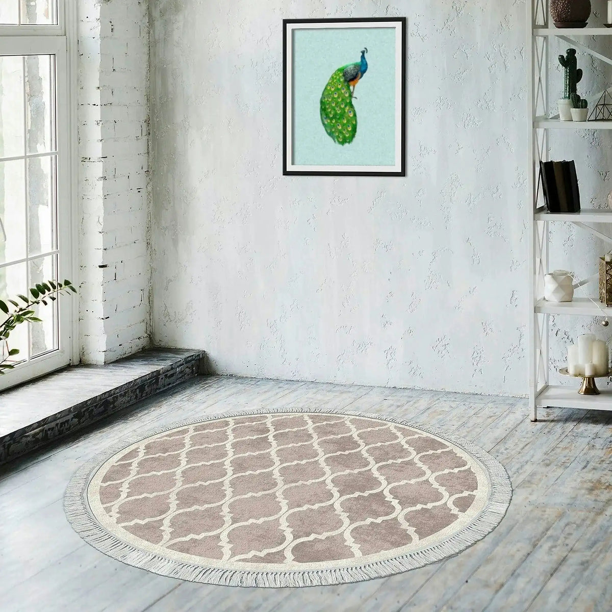 Covor, 100x100 cm, forma rotunda, poliester, crem/maro, ALN400601KR17