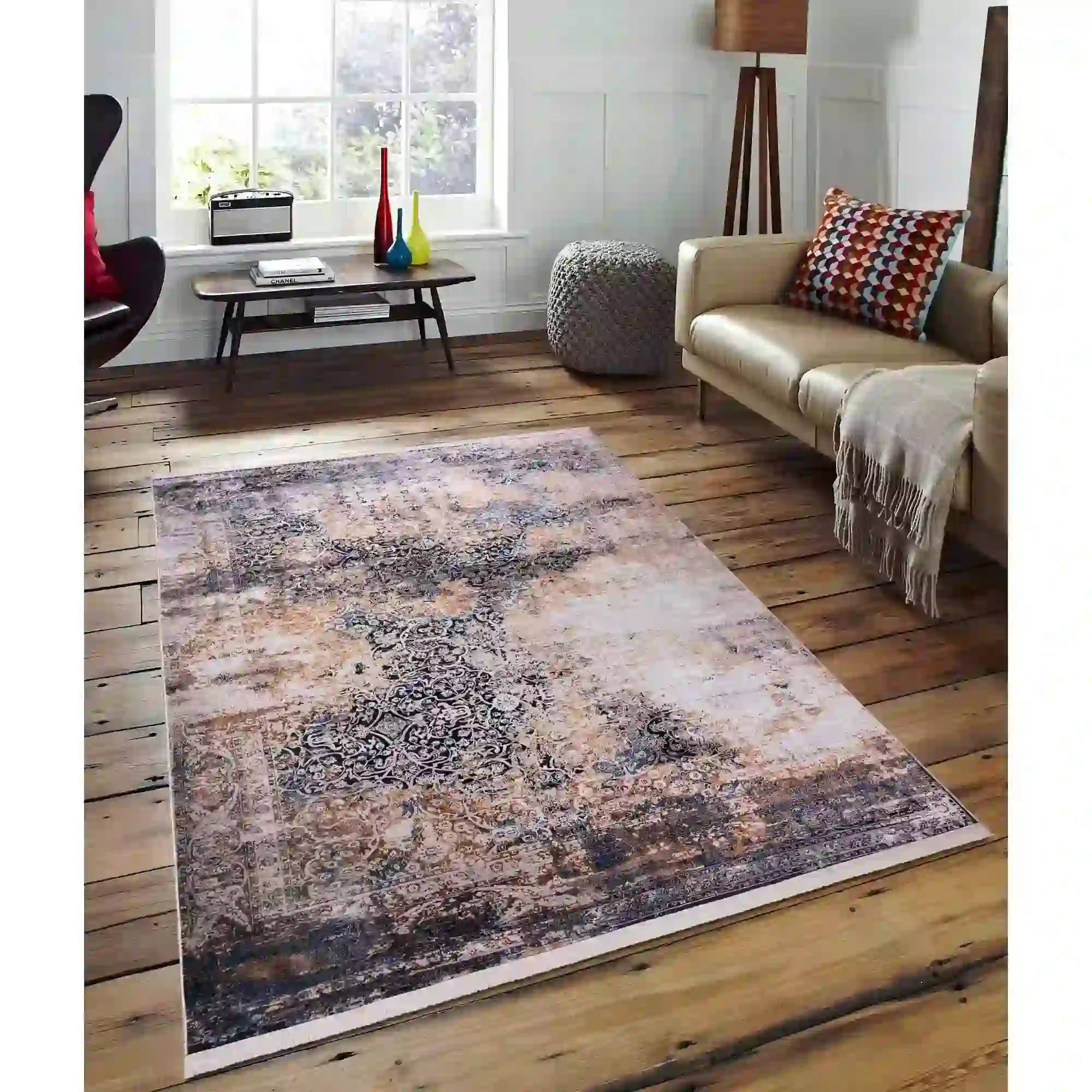 Covor 1016, 80x150 cm, forma dreptunghiulara, tesatura catifelata, multicolor