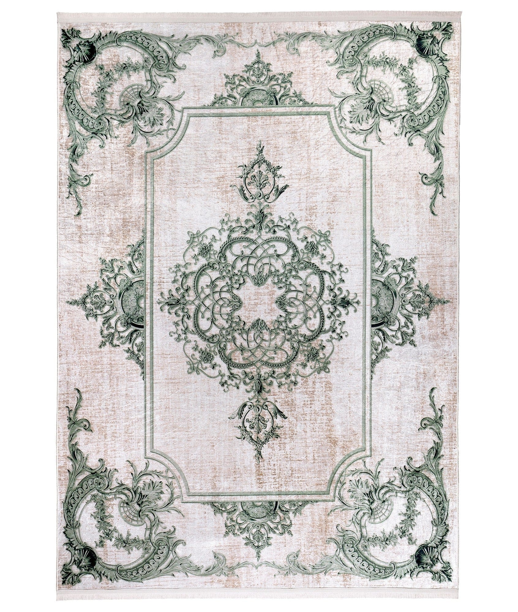 Covor 1037, 80x150 cm, forma dreptunghiulara, tesatura catifelata, maro/verde