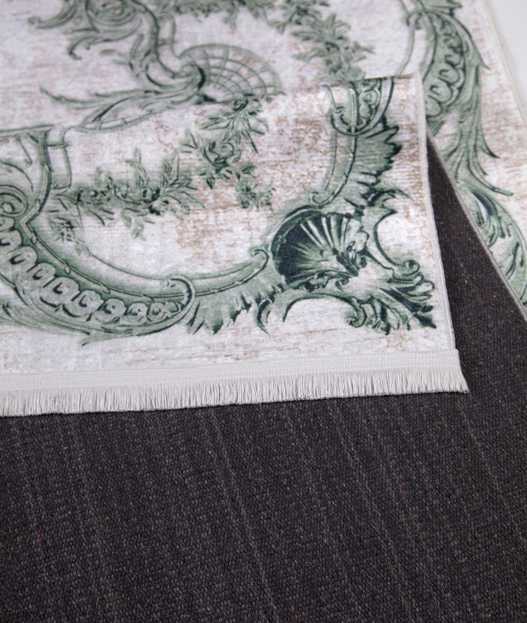 Covor 1037, 80x150 cm, forma dreptunghiulara, tesatura catifelata, maro/verde