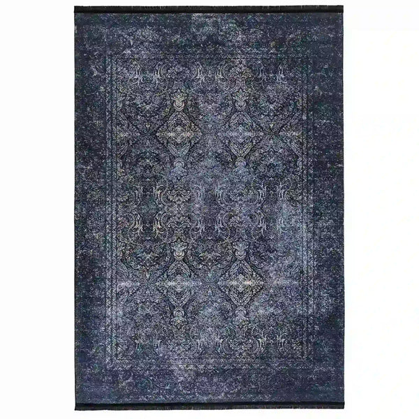 Covor 1058, 80x150 cm, forma dreptunghiulara, tesatura catifelata, albstru inchis