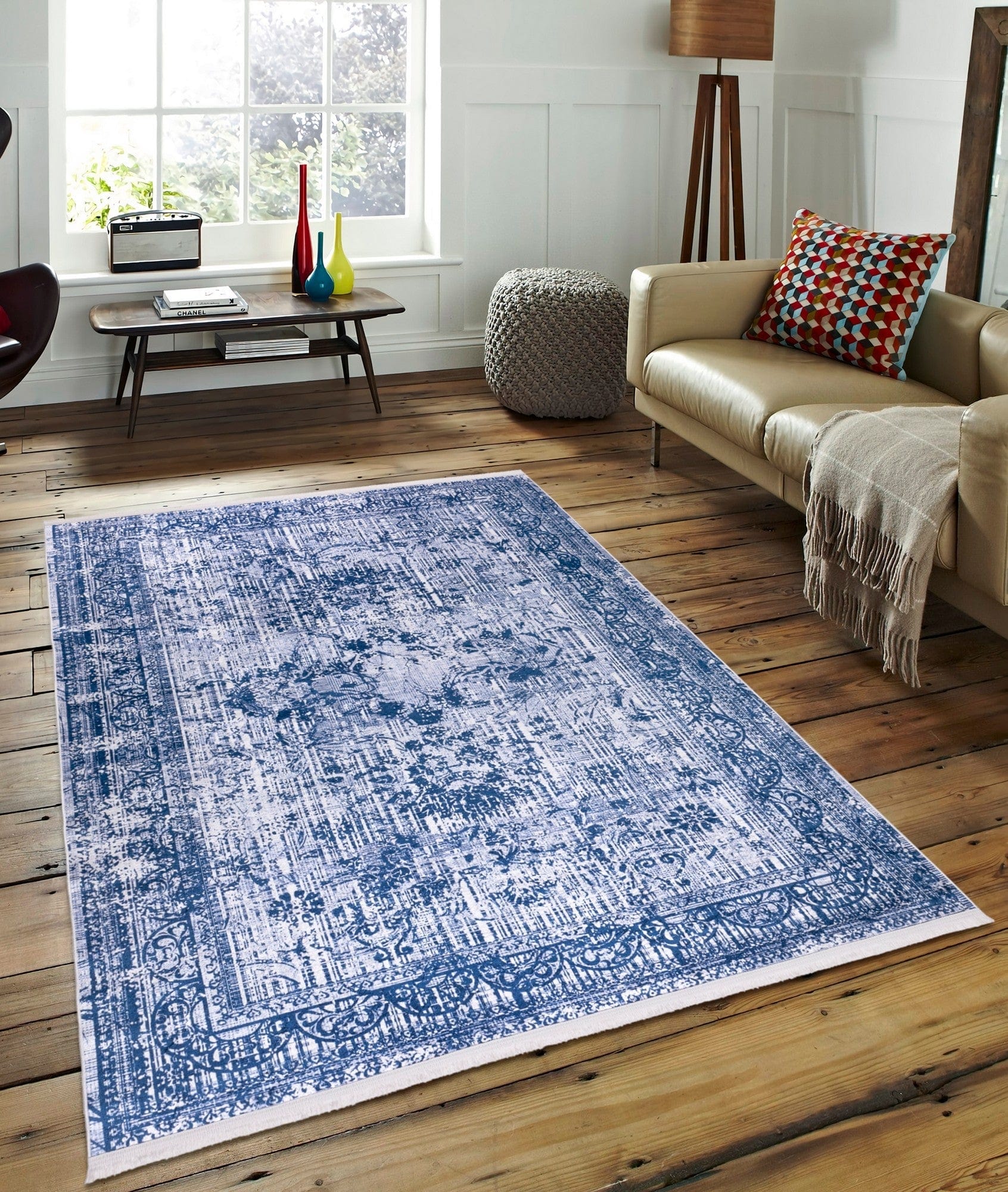 Covor 1321, 80x150 cm, forma dreptunghiulara, tesatura catifelata, albastru