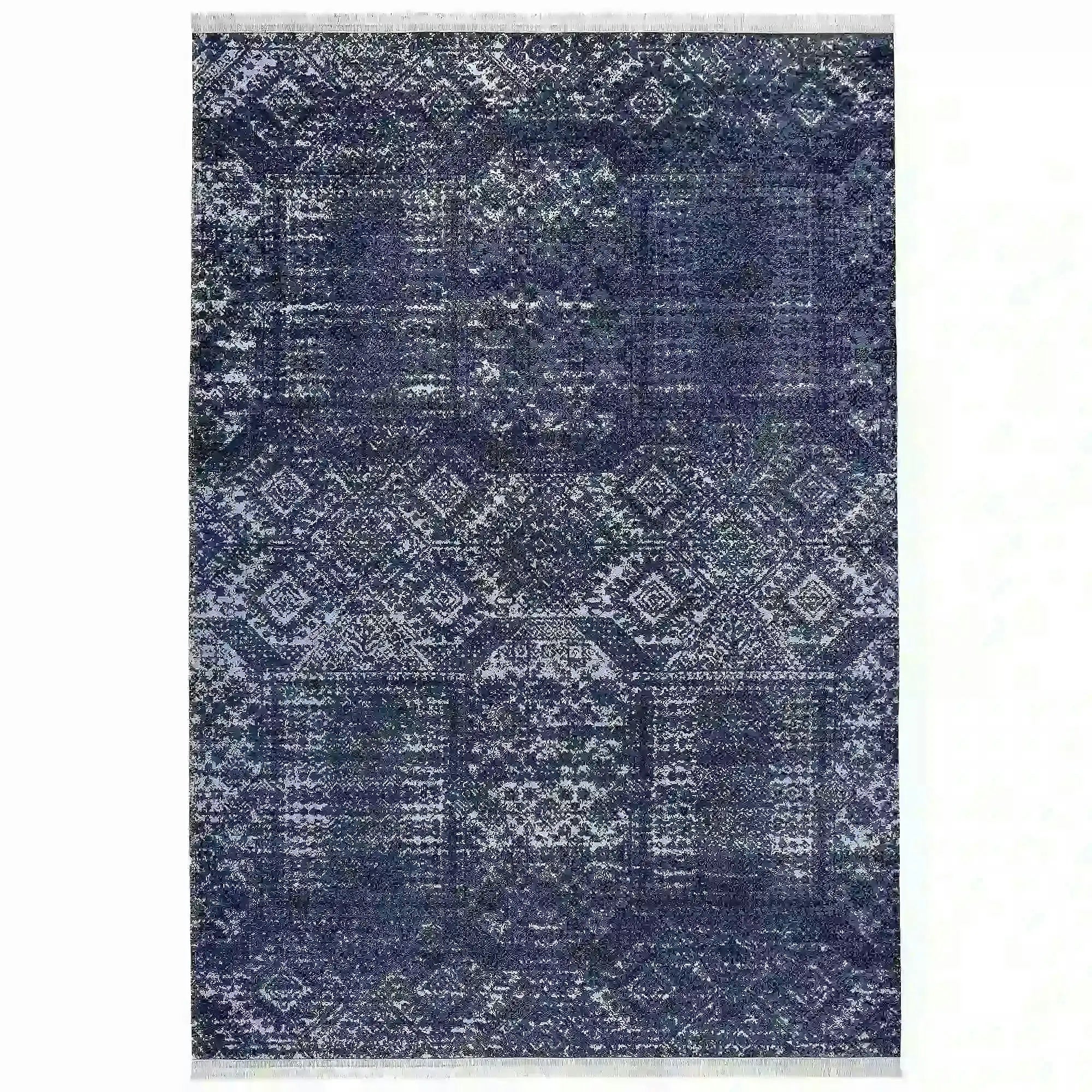 Covor 1510A, 80x150 cm, forma dreptunghiulara, tesatura catifelata, albastru inchis