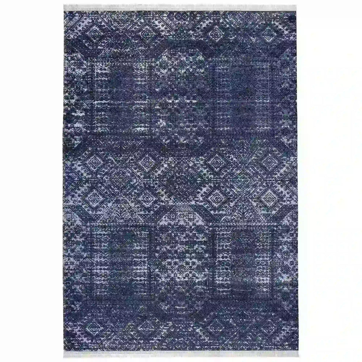 Covor 1510A, 80x150 cm, forma dreptunghiulara, tesatura catifelata, albastru inchis