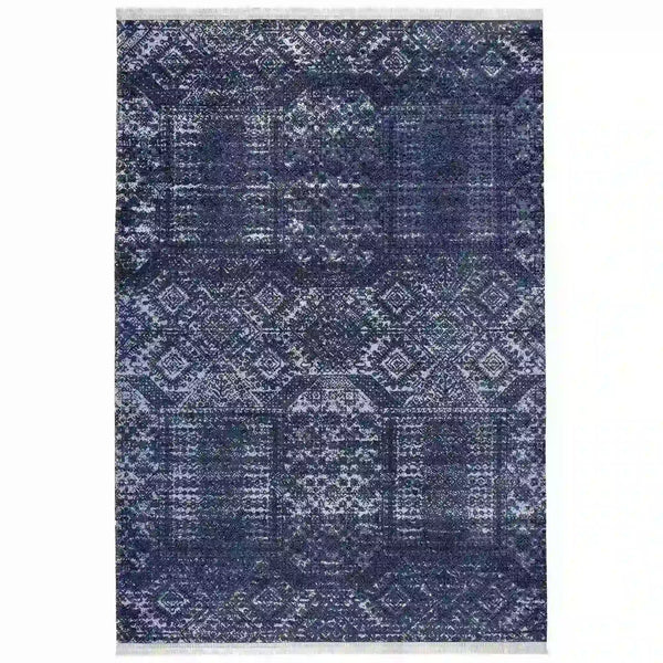 Covor 1510A, 80x150 cm, forma dreptunghiulara, tesatura catifelata, albastru inchis