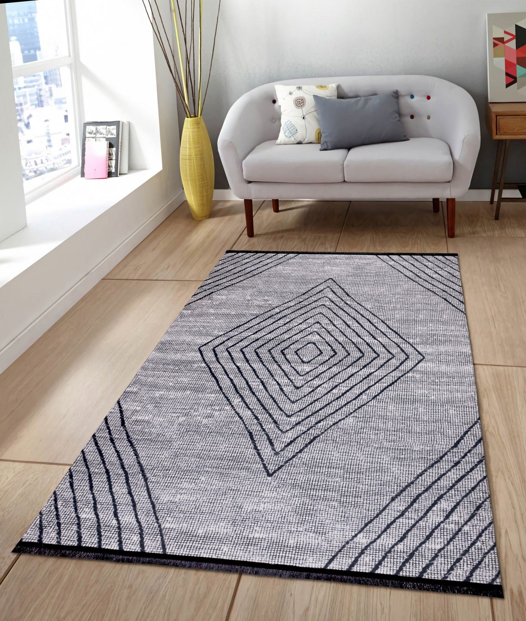 Covor 1512C, 80x150 cm, forma dreptunghiulara, tesatura catifelata, gri