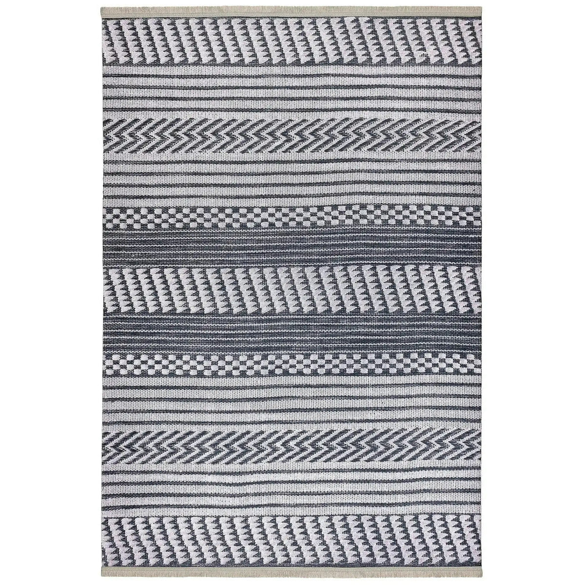 Covor 1514B, 80x150 cm, forma dreptunghiulara, tesatura catifelata, alb/gri