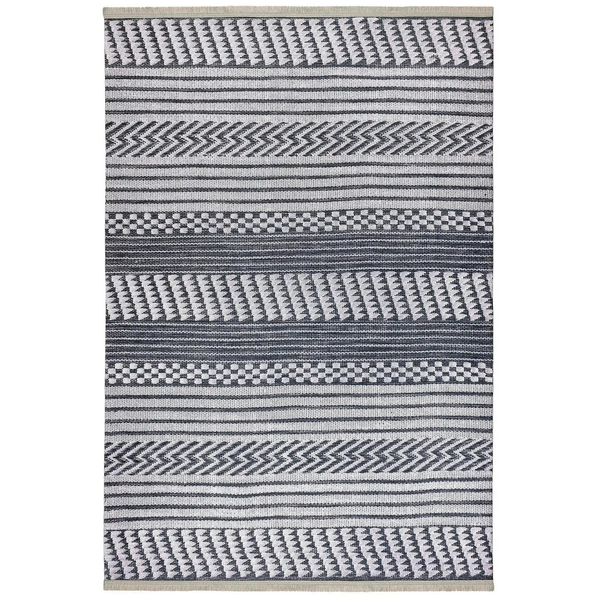 Covor 1514B, 80x150 cm, forma dreptunghiulara, tesatura catifelata, alb/gri