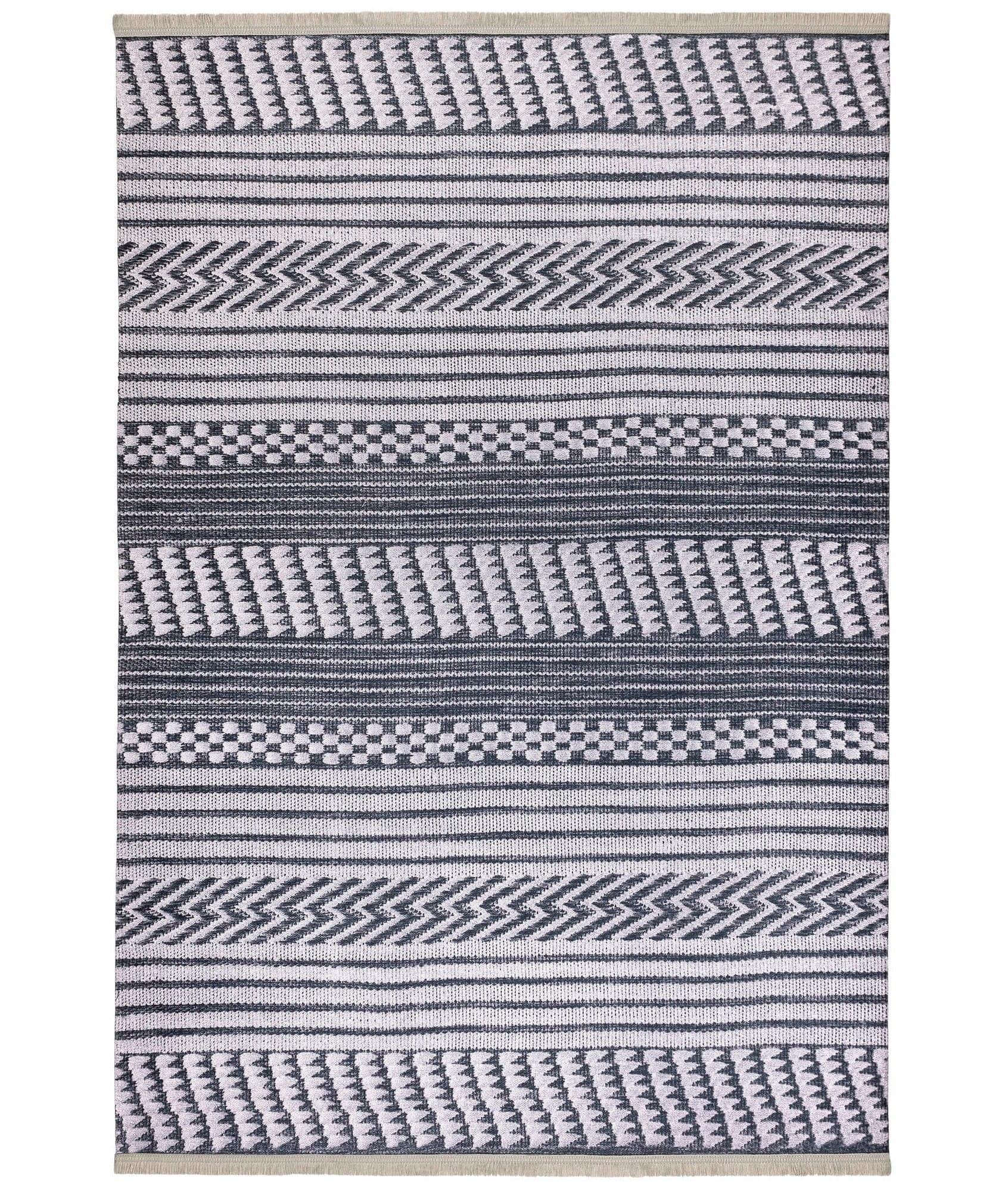 Covor 1514B, 80x150 cm, forma dreptunghiulara, tesatura catifelata, alb/gri