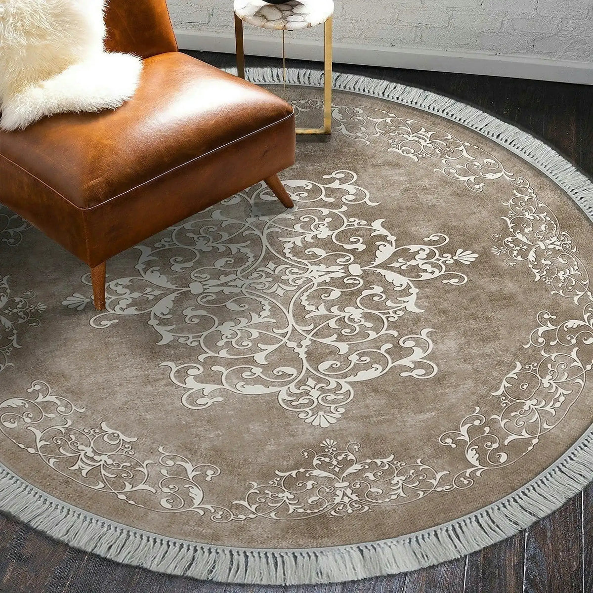 Covor, 160x160 cm, forma rotunda, poliester, bej, ALN400616BJ12