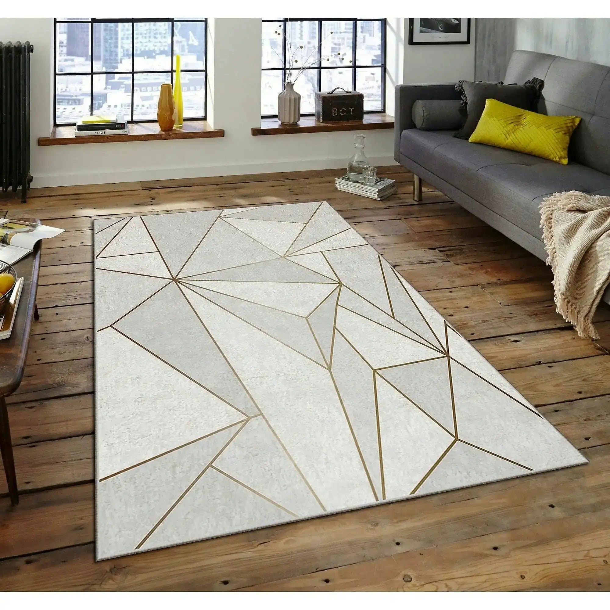 Covor, 160x230 cm, forma dreptunghiulara, poliester, bej/gri, ASR CRPT-106