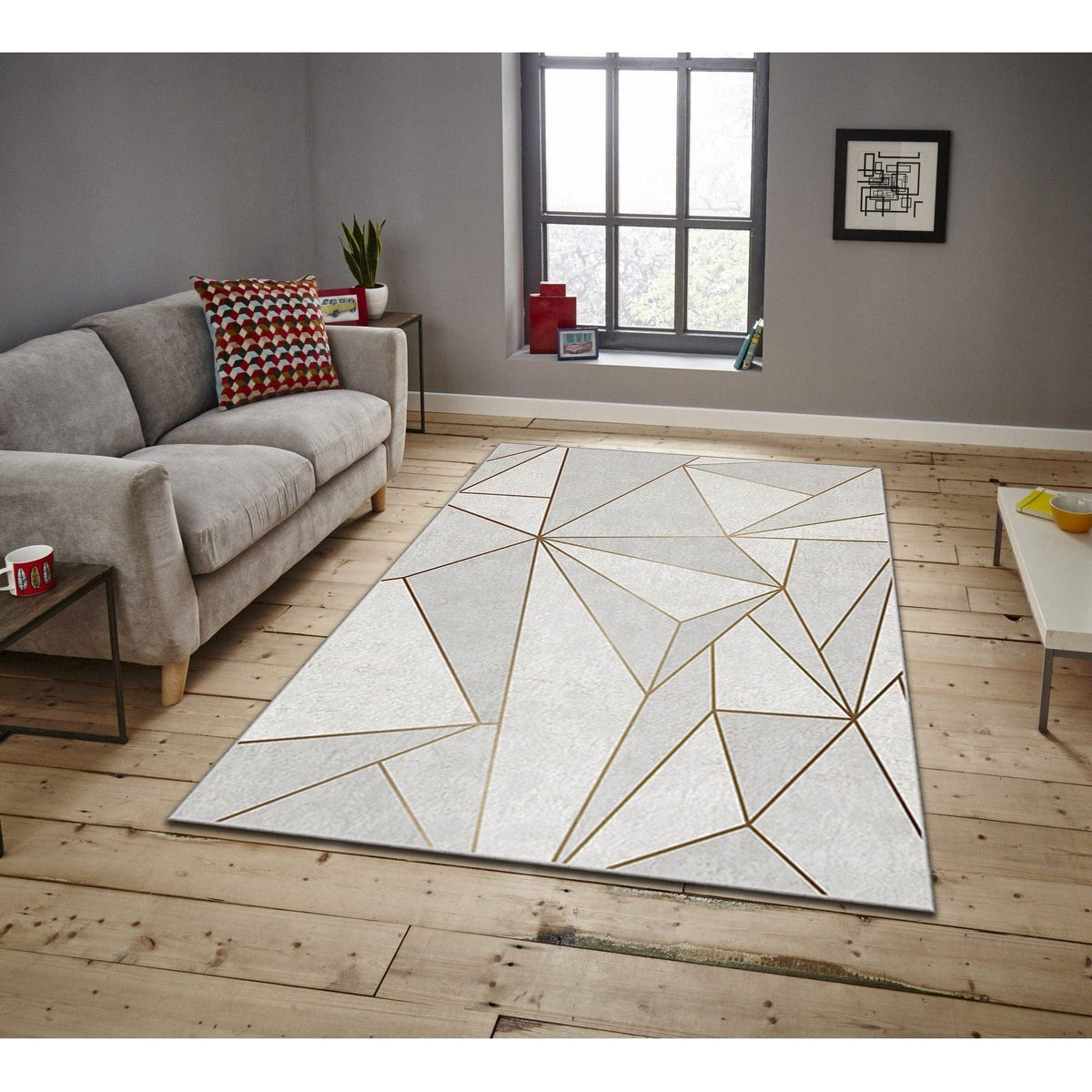 Covor, 160x230 cm, forma dreptunghiulara, poliester, bej/gri, ASR CRPT-106