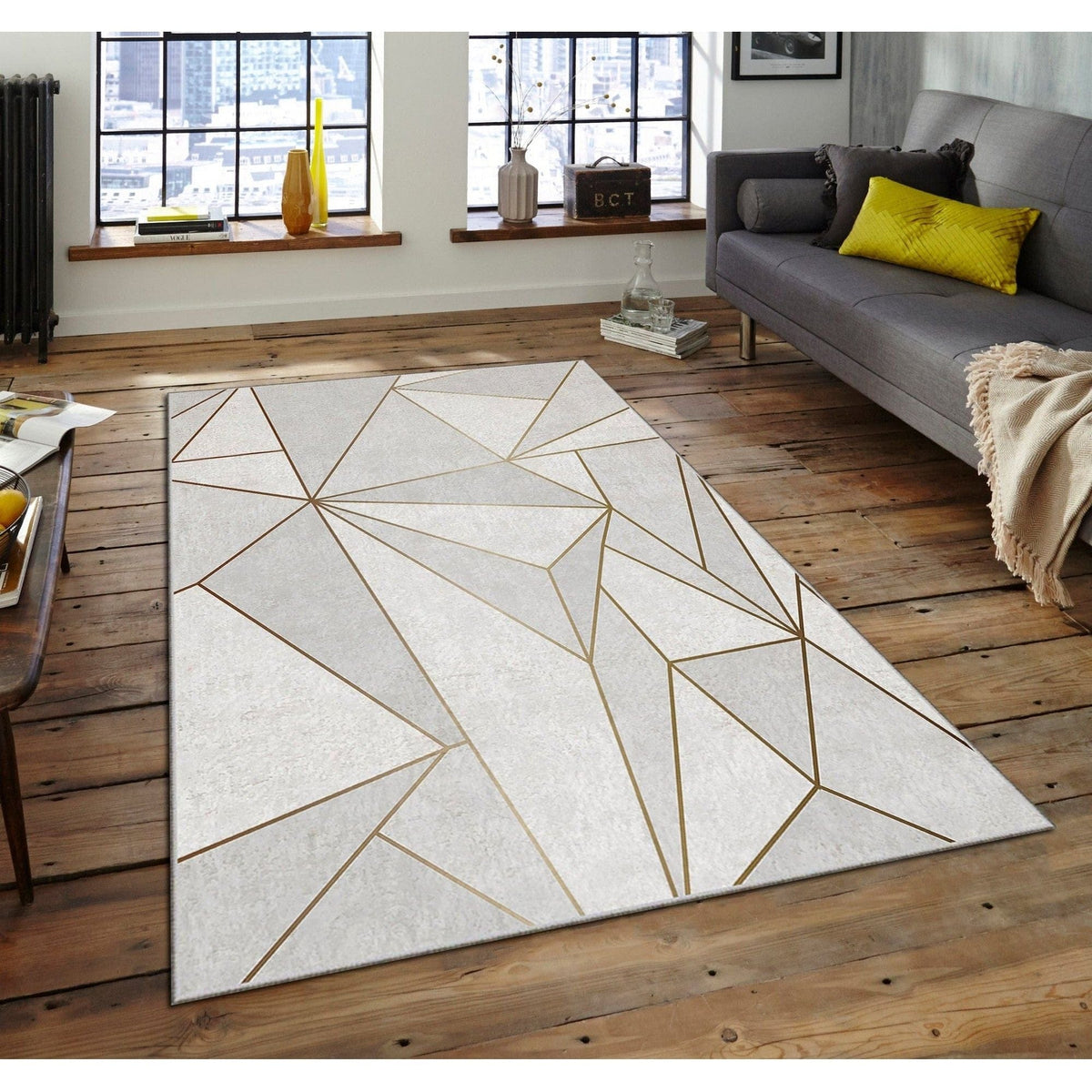 Covor, 160x230 cm, forma dreptunghiulara, poliester, bej/gri, ASR CRPT-106