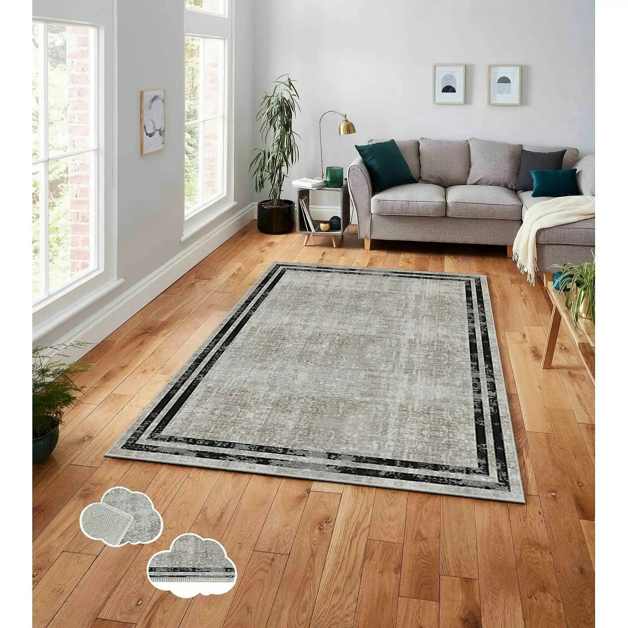 Covor, 160x230 cm, forma dreptunghiulara, poliester, bej/negru, ASR CRPT-129