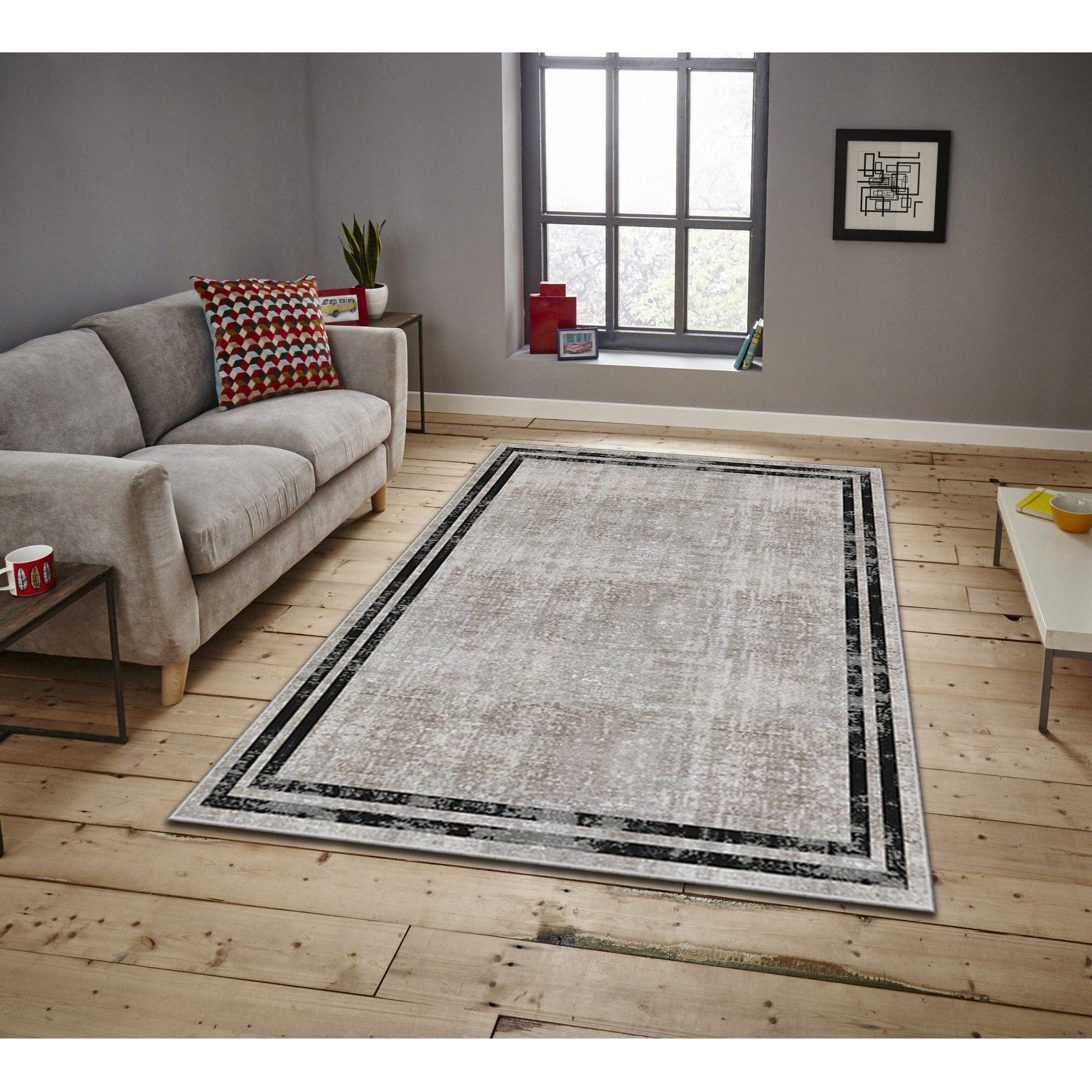 Covor, 160x230 cm, forma dreptunghiulara, poliester, bej/negru, ASR CRPT-129