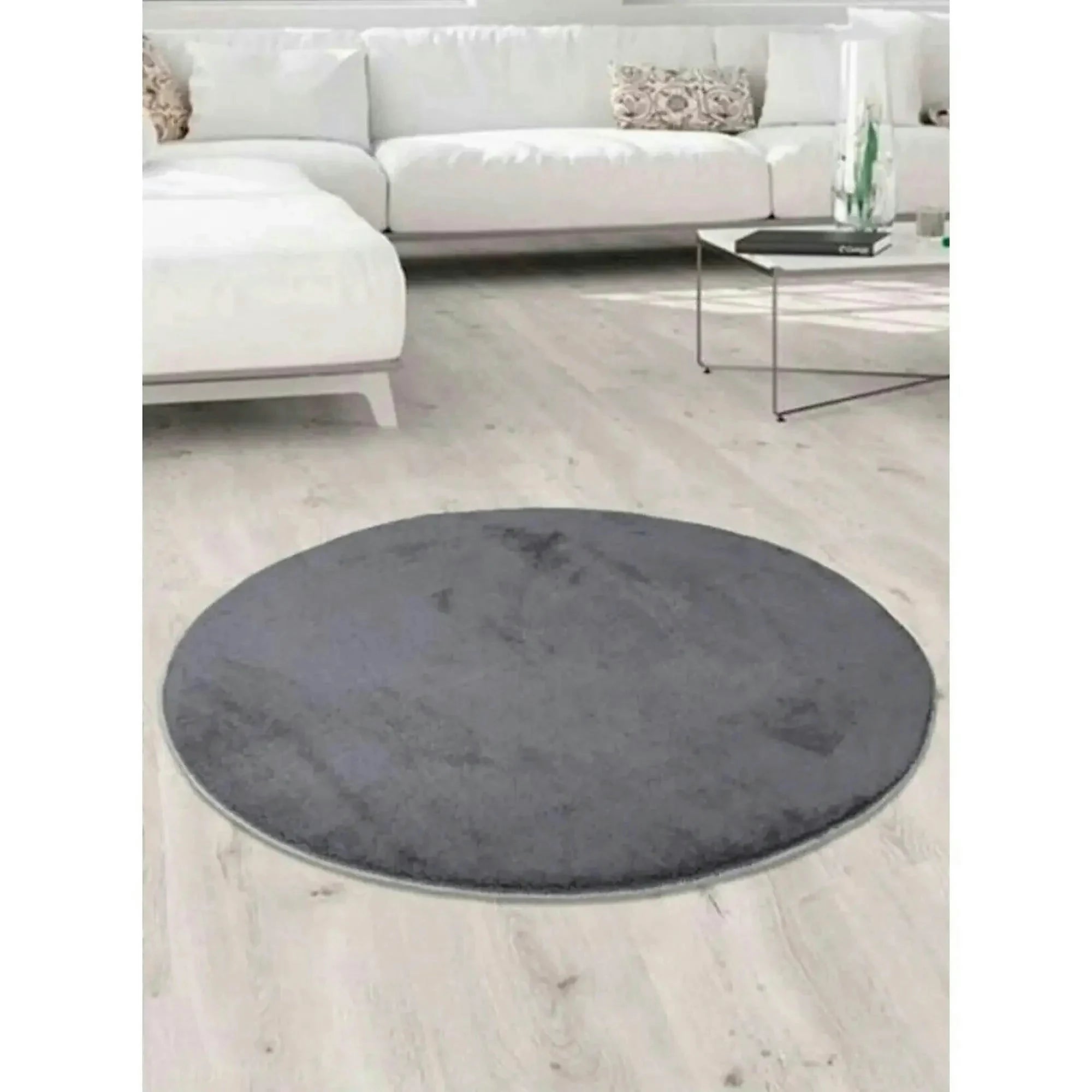 Covor 202BLY1364, 80x80 cm, forma rotunda, poliester, gri inchis