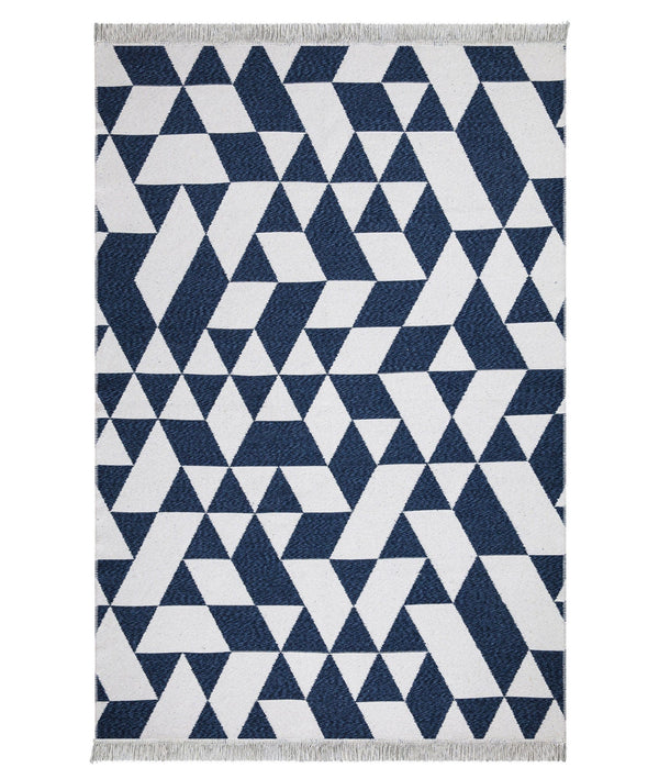 Covor 22992A, 60x100 cm, forma dreptunghiulara, bumbac, alb/albastru