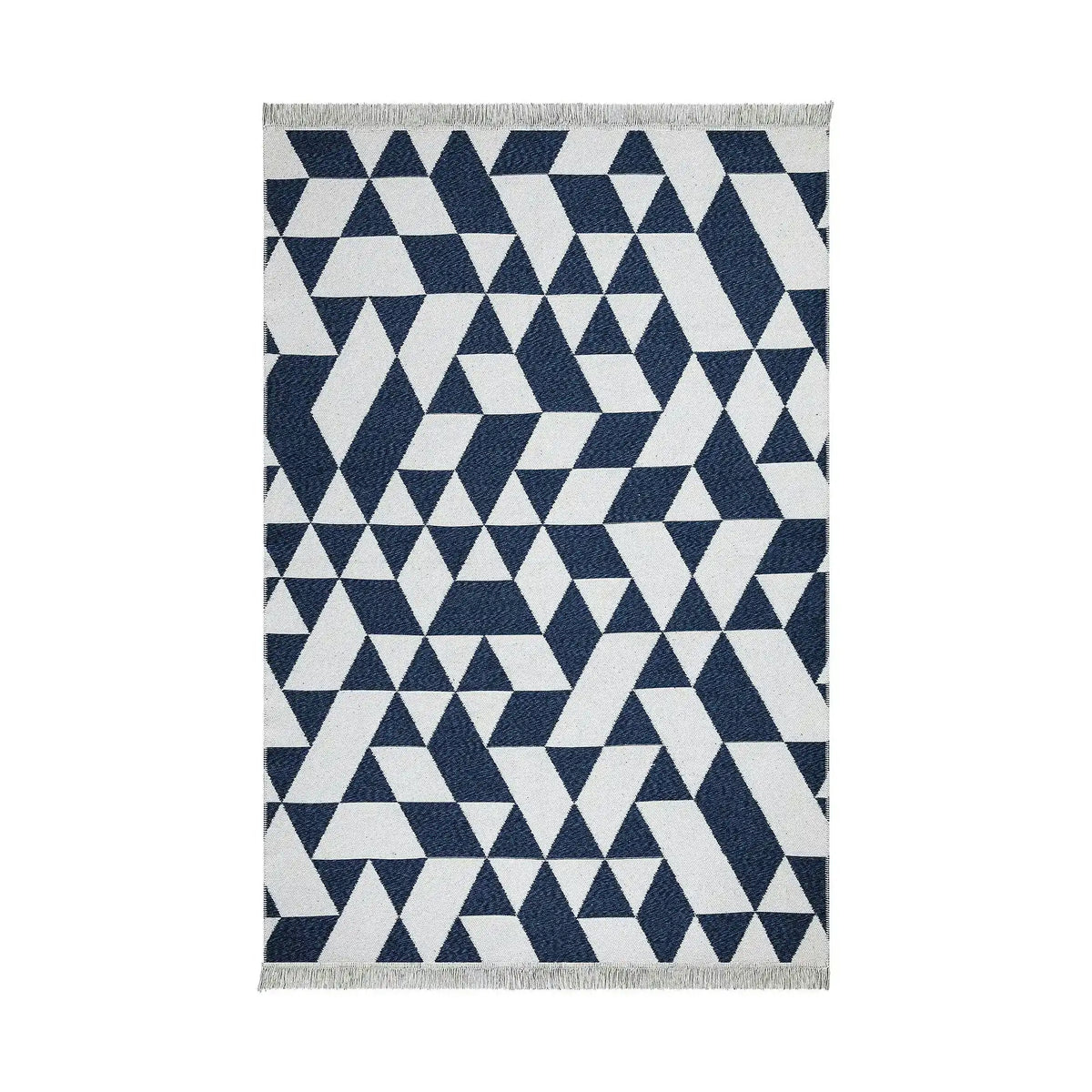 Covor 22992A, 80x150 cm, forma dreptunghiulara, bumbac, alb/albastru